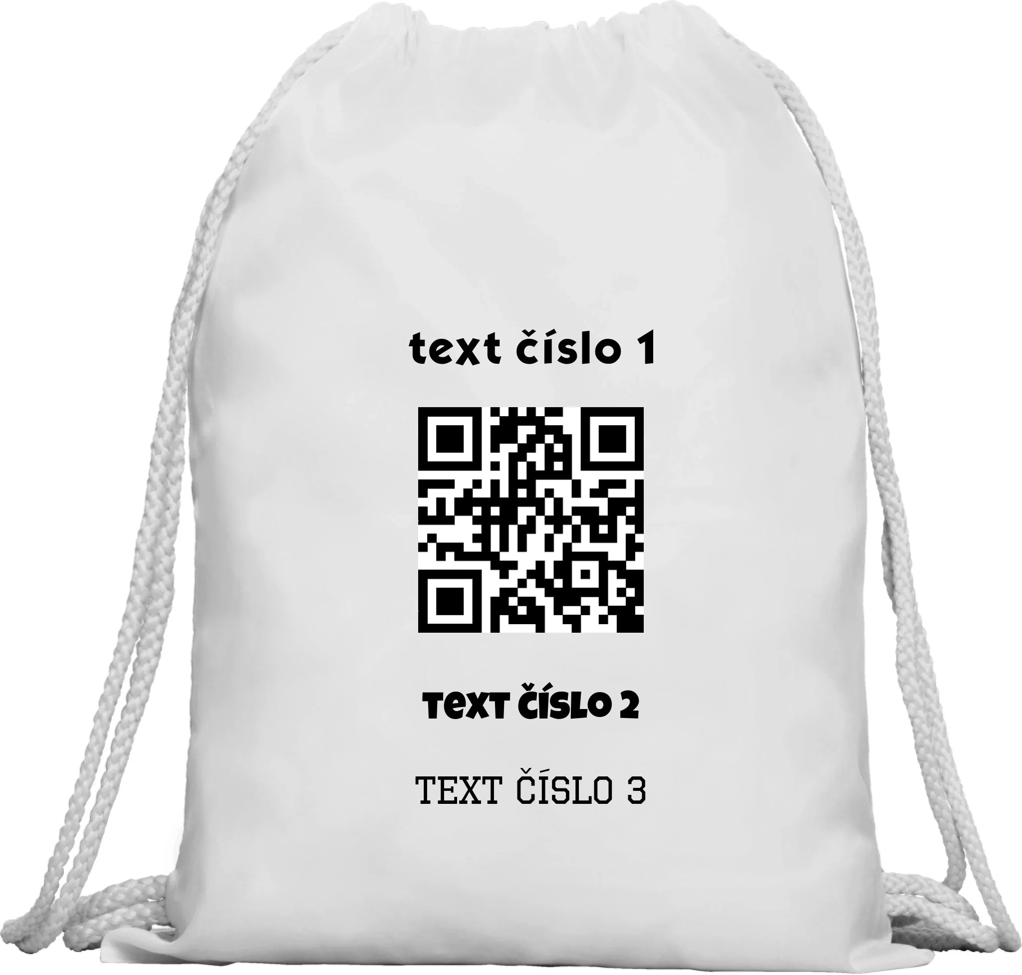 BATOH nebo TAŠKA s motivem QR KÓD (vložíte url adresu, můžete vložit vlastní texty) Multifunkční batoh KAGU bílá 35x45 cm