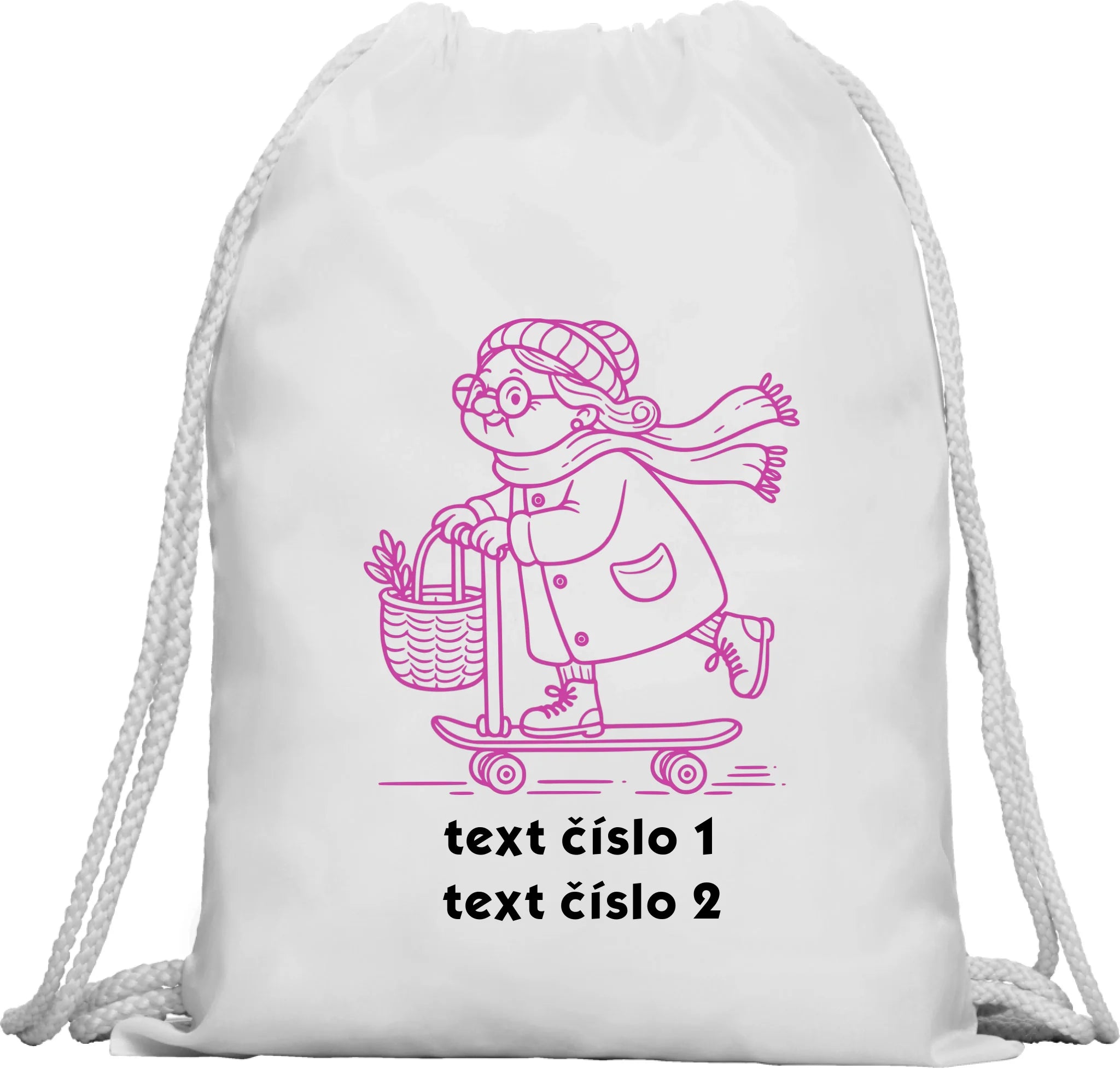 BATOH nebo TAŠKA s motivem BABIČKA (výběr z 10+ obrázků, možnost doplnit vlastní texty) Multifunkční batoh KAGU bílá 35x45 cm