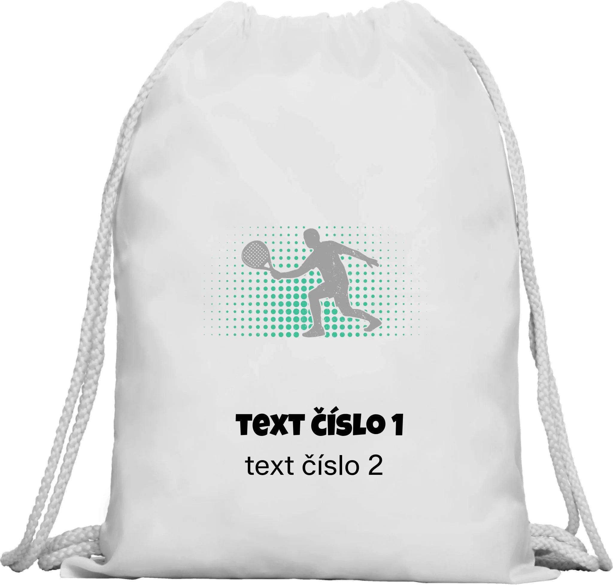 BATOH nebo TAŠKA s motivem PADEL (výběr z 10+ obrázků, možnost doplnit vlastní texty) Multifunkční batoh KAGU bílá 35x45 cm
