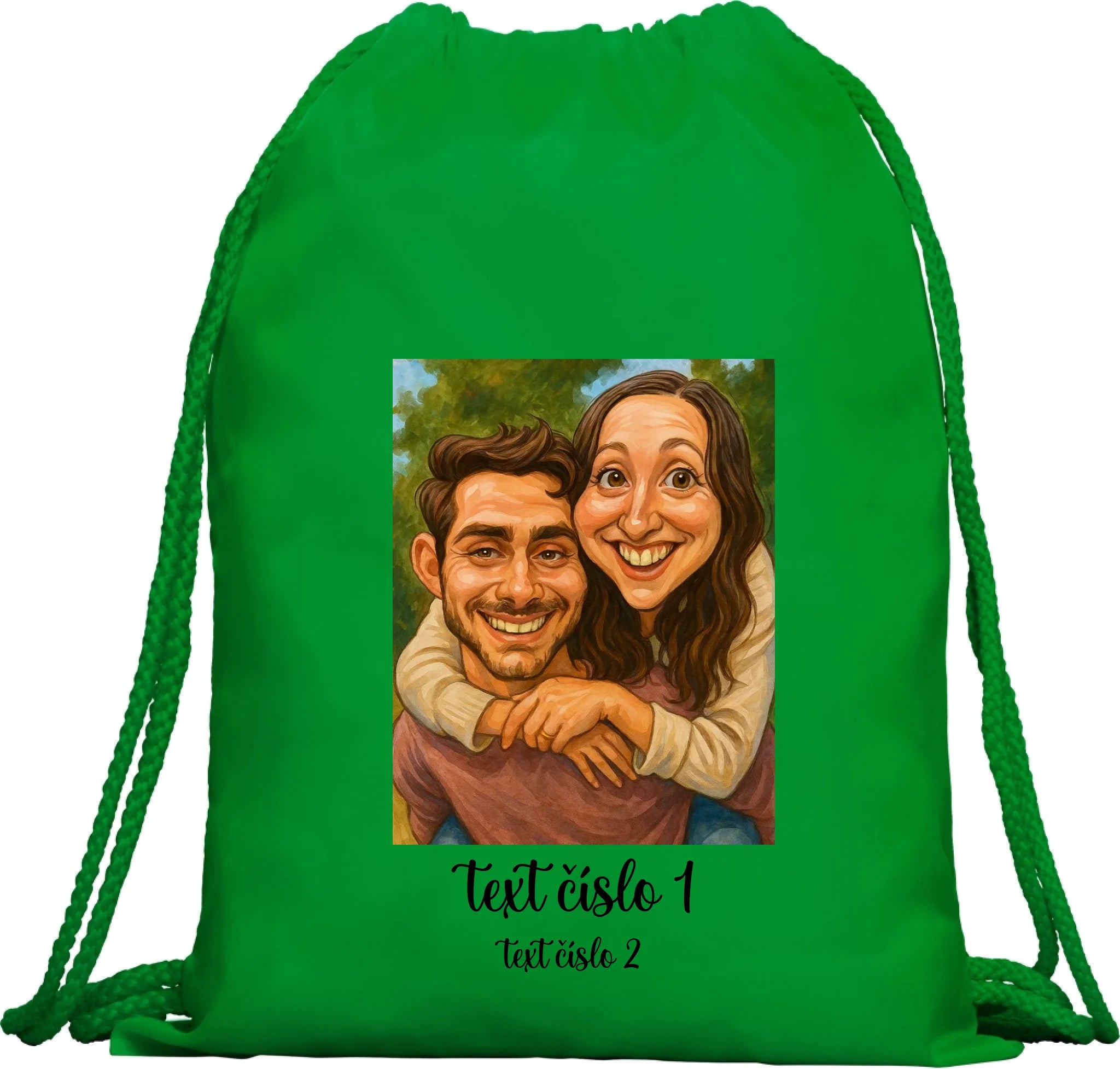 BATOH nebo TAŠKA s motivem KARIKATURA (vložíte fotku a texty) Multifunkční batoh KAGU zelená 35x45 cm