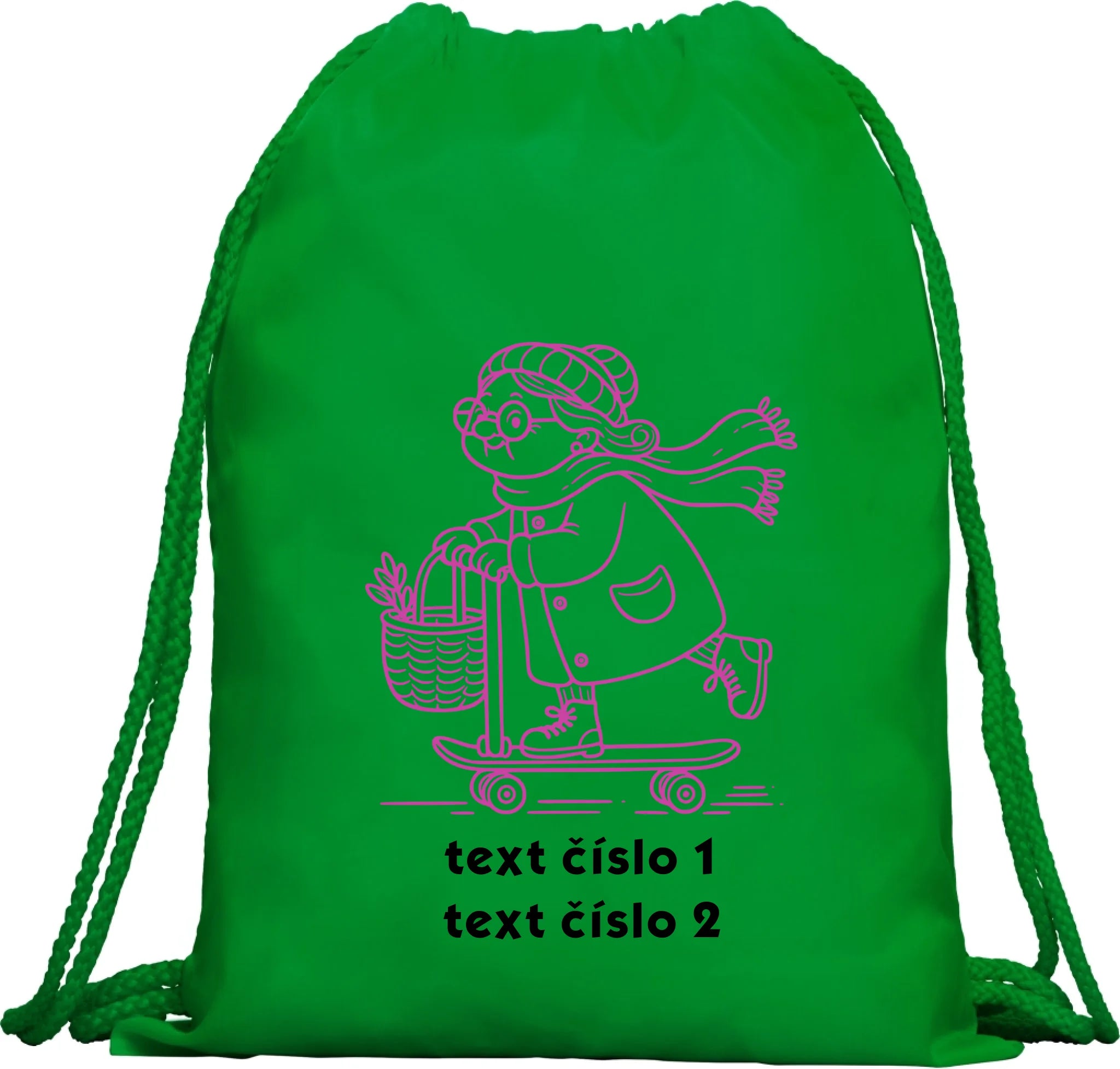 BATOH nebo TAŠKA s motivem BABIČKA (výběr z 10+ obrázků, možnost doplnit vlastní texty) Multifunkční batoh KAGU zelená 35x45 cm