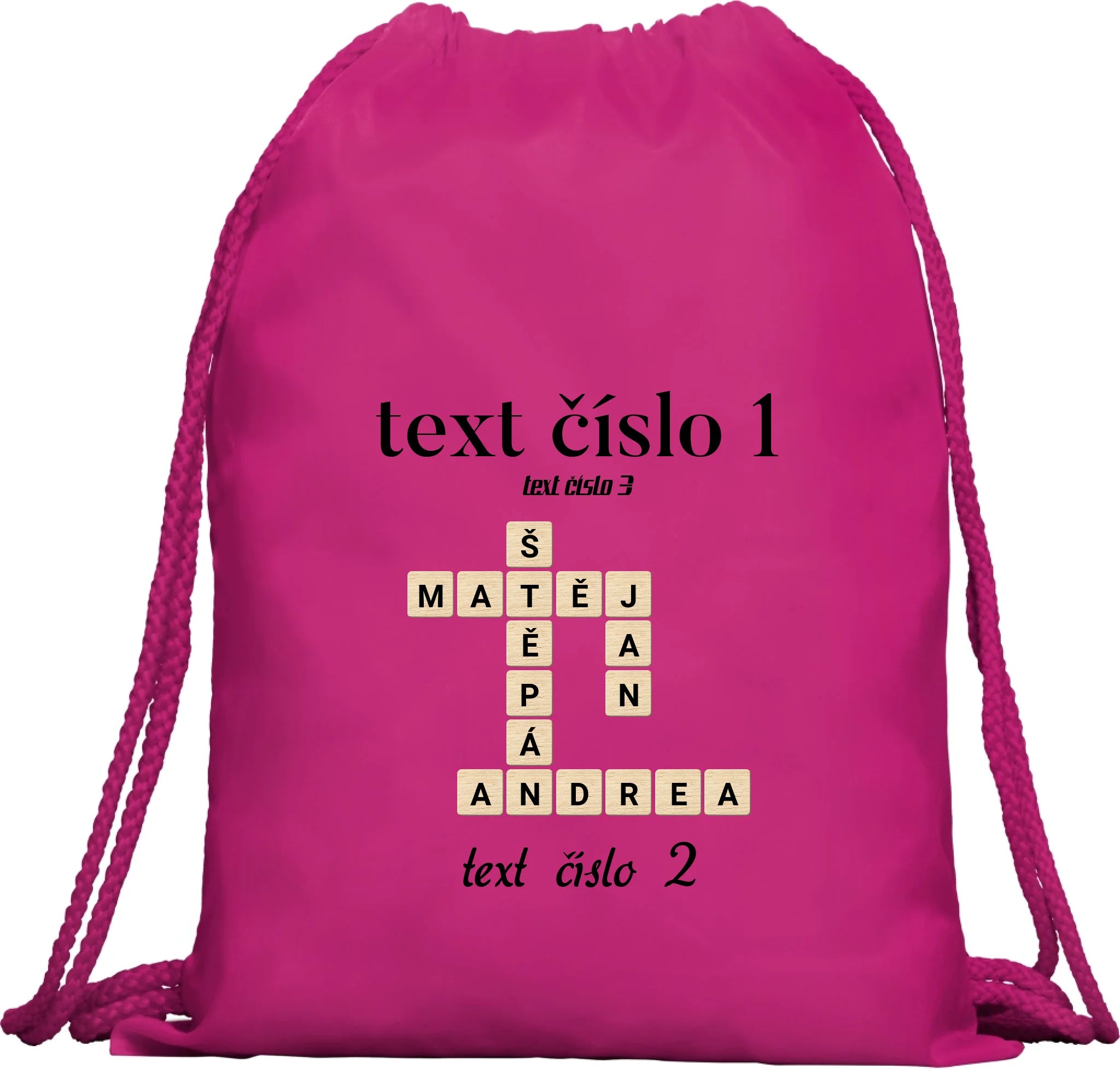 BATOH nebo TAŠKA s motivem SCRABLE (vložíte jména, doplníte texty) Multifunkční batoh KAGU růže 35x45 cm