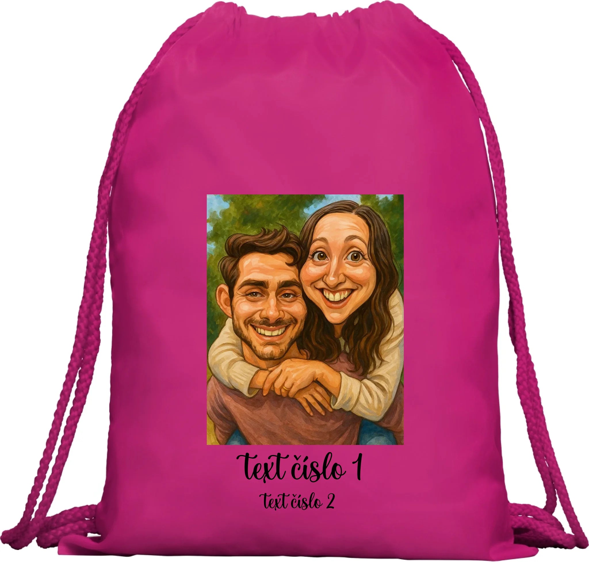 BATOH nebo TAŠKA s motivem KARIKATURA (vložíte fotku a texty) Multifunkční batoh KAGU růže 35x45 cm