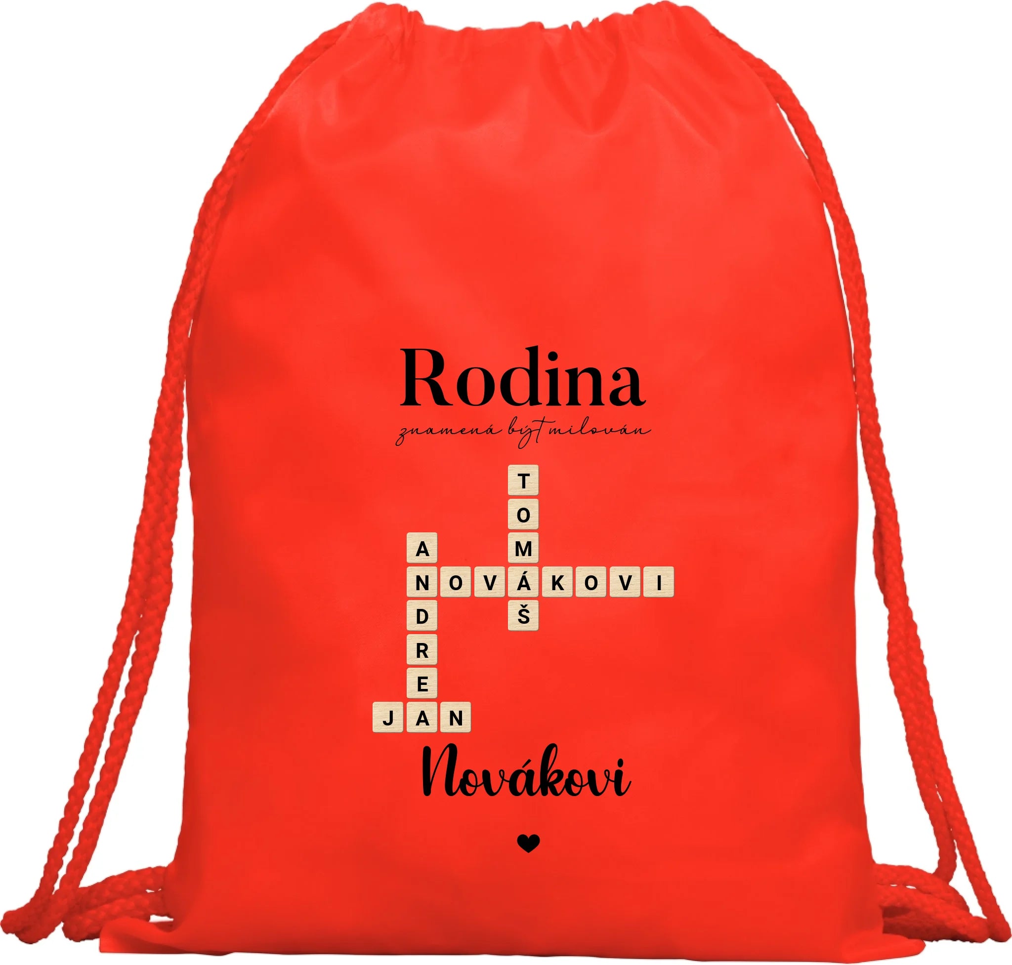 BATOH nebo TAŠKA s motivem RODINA SCRABLE (vložíte jména, doplníte texty)