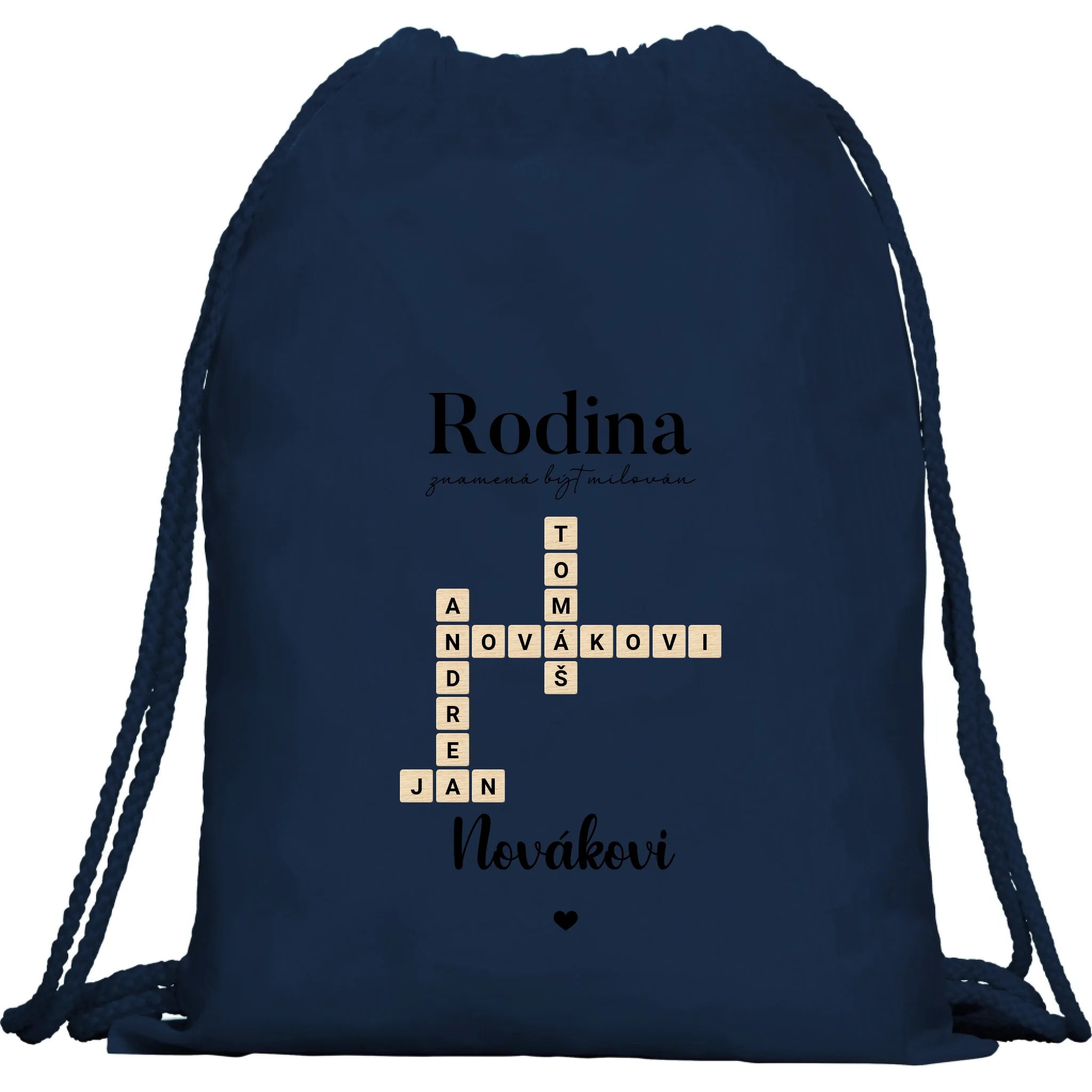 BATOH nebo TAŠKA s motivem RODINA SCRABLE (vložíte jména, doplníte texty)