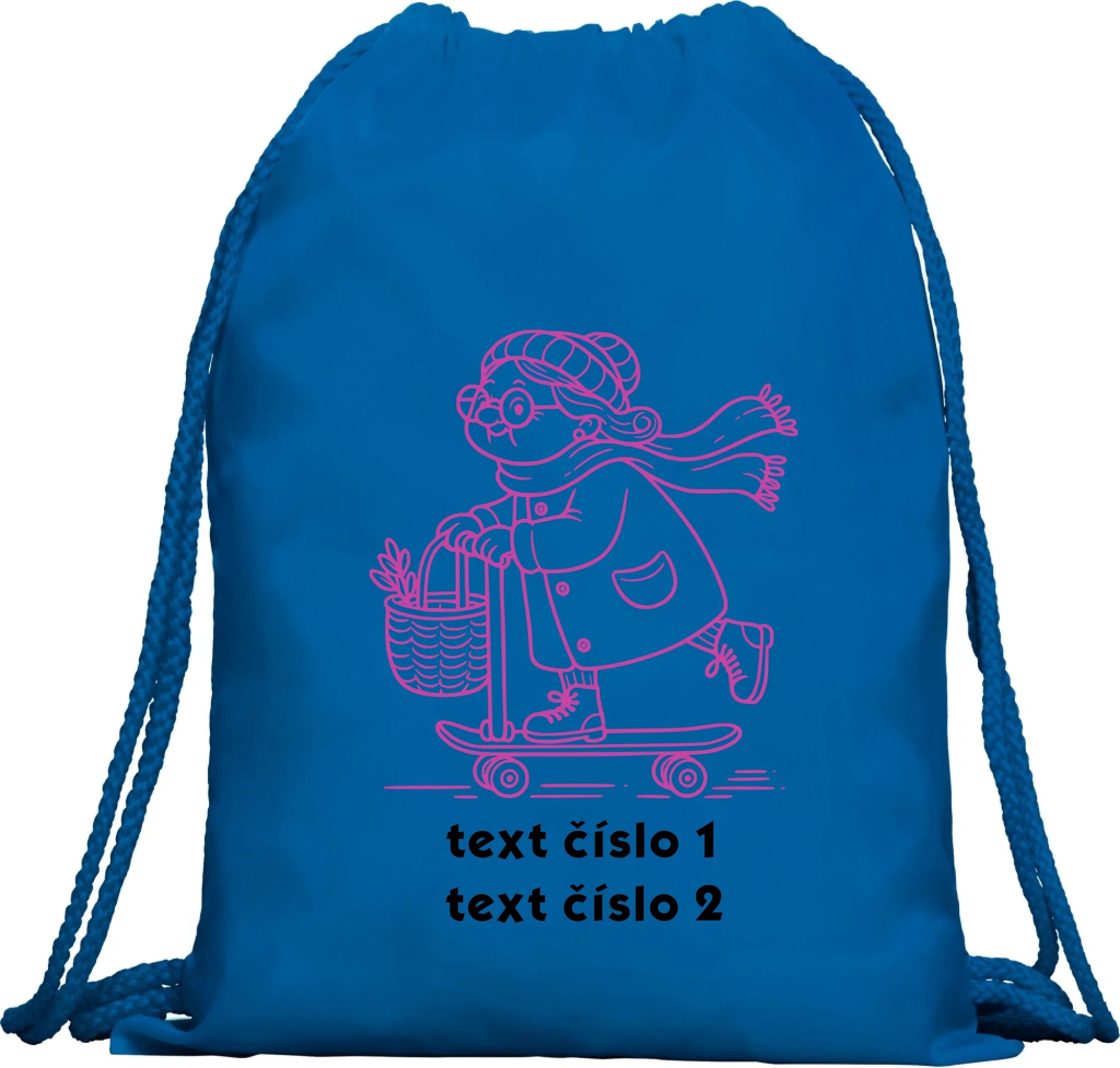 BATOH nebo TAŠKA s motivem BABIČKA (výběr z 10+ obrázků, možnost doplnit vlastní texty) Multifunkční batoh KAGU modrá 35x45 cm