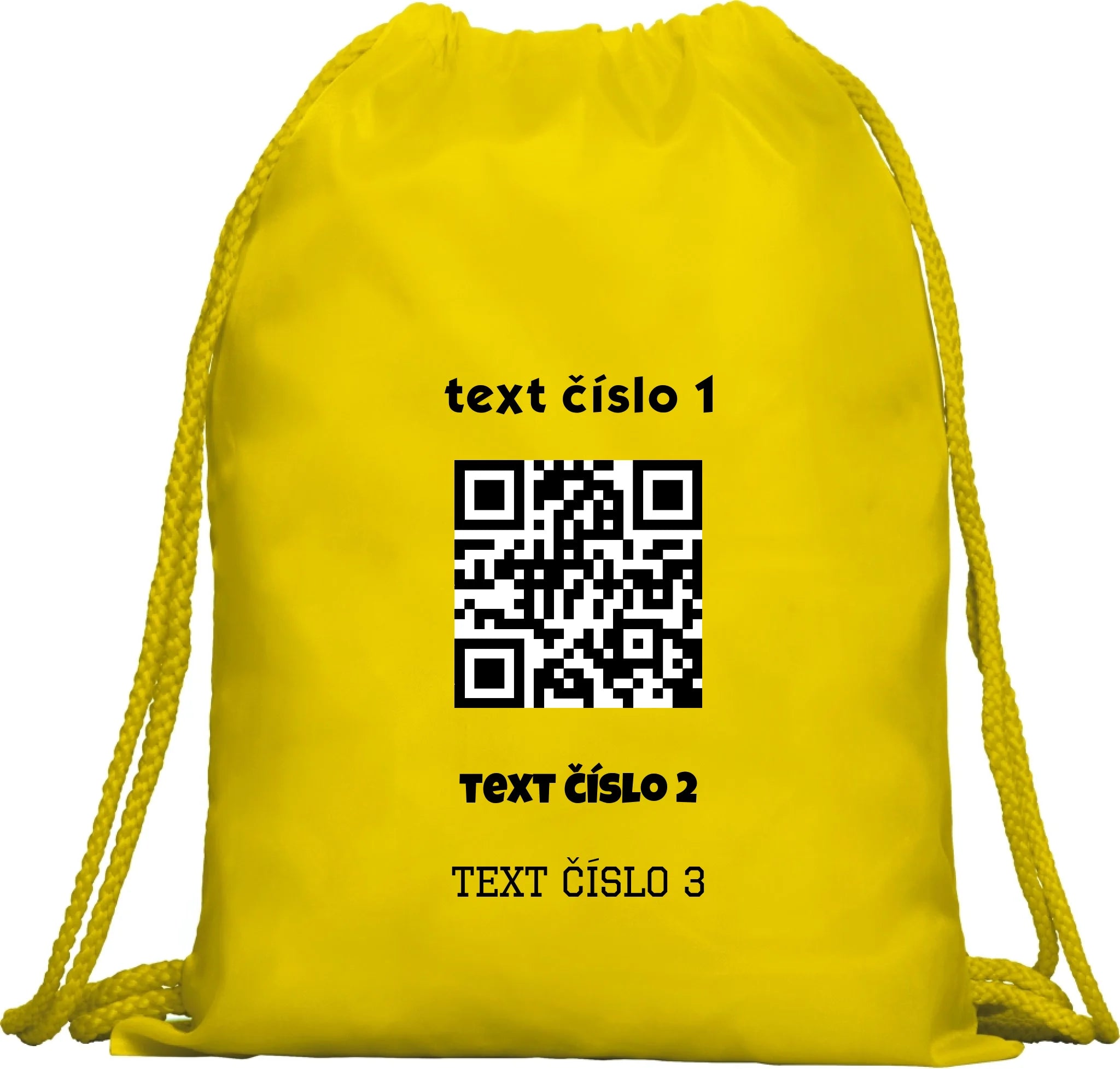 BATOH nebo TAŠKA s motivem QR KÓD (vložíte url adresu, můžete vložit vlastní texty) Multifunkční batoh KAGU žlutá 35x45 cm