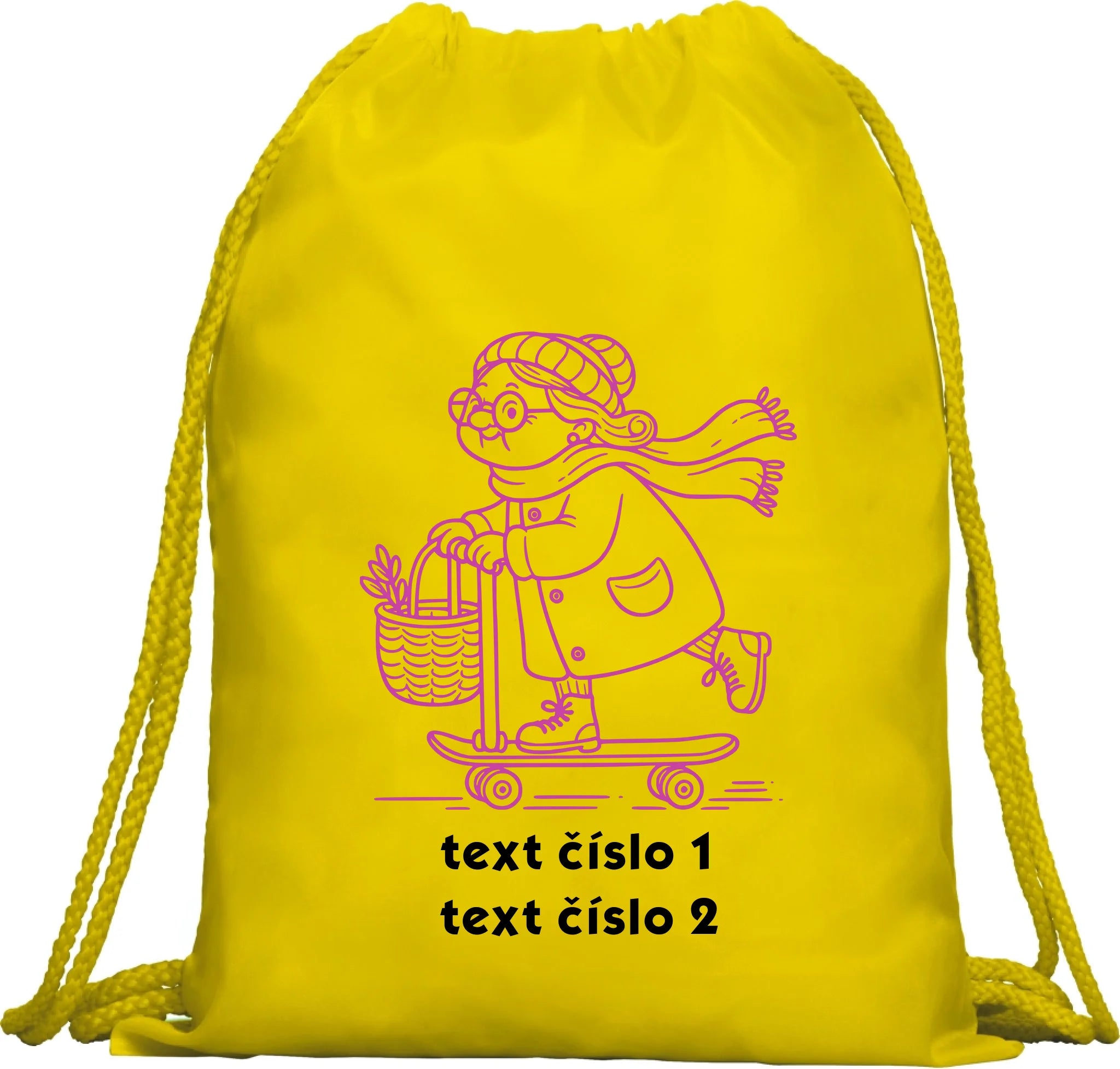 BATOH nebo TAŠKA s motivem BABIČKA (výběr z 10+ obrázků, možnost doplnit vlastní texty) Multifunkční batoh KAGU žlutá 35x45 cm