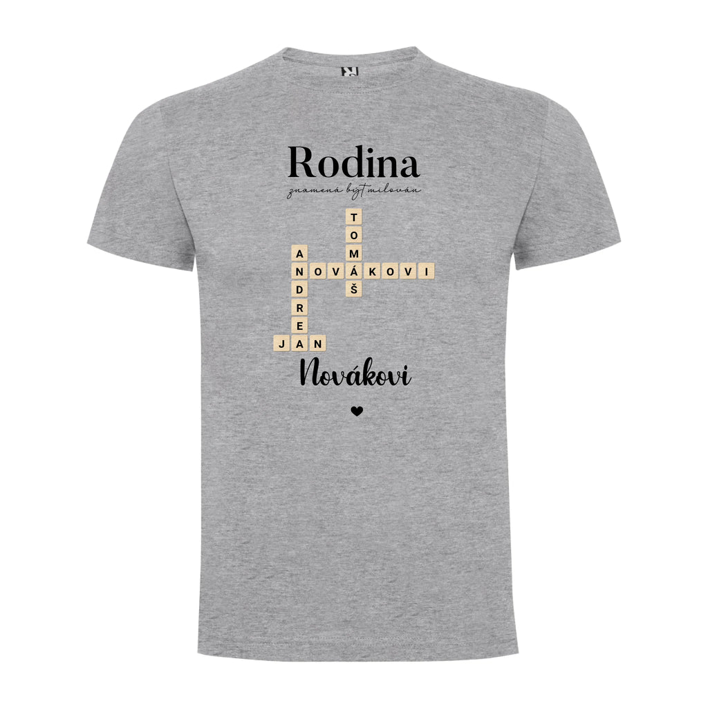 PÁNSKÉ TRIČKO s motivem RODINA SCRABLE (vložíte jména, doplníte texty)