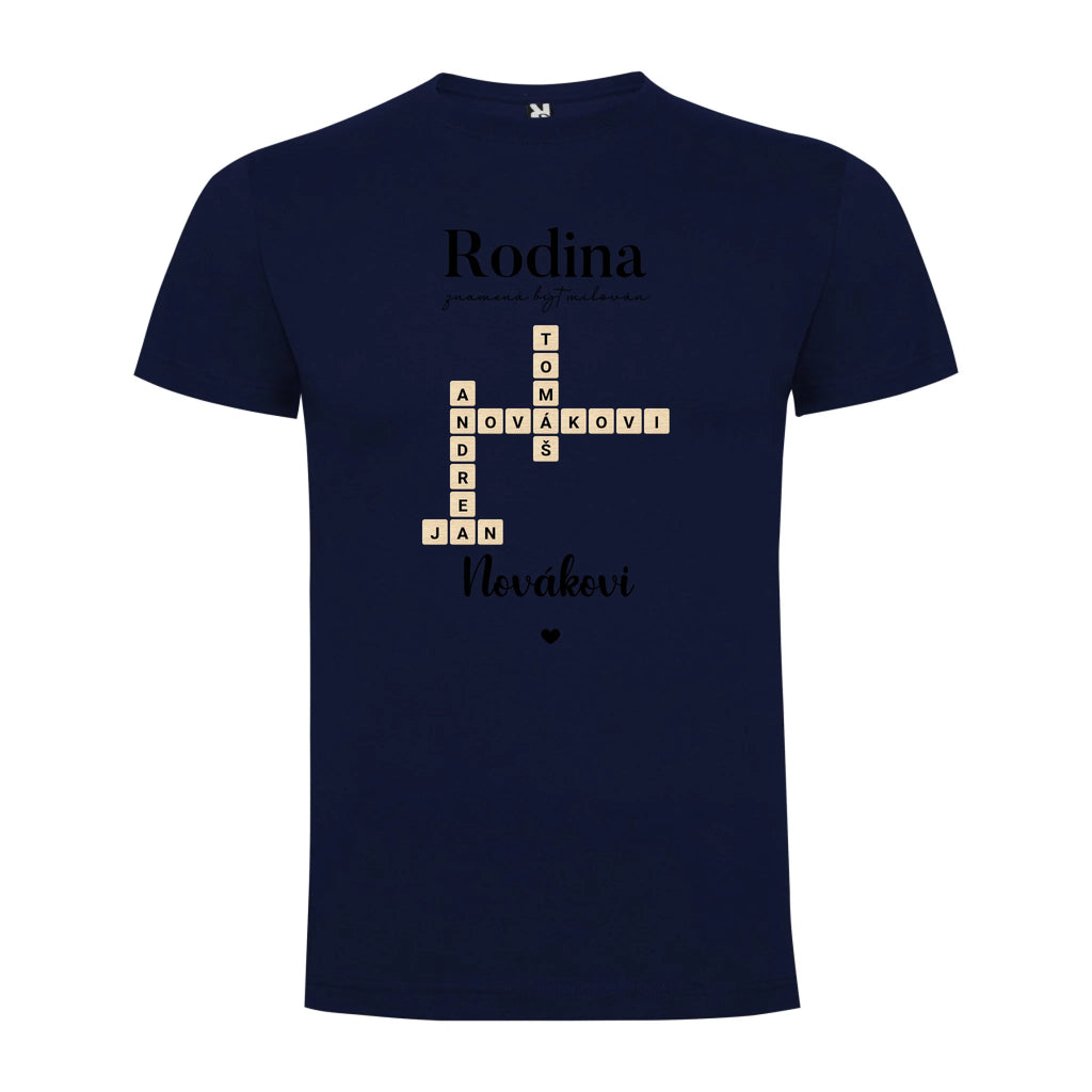 PÁNSKÉ TRIČKO s motivem RODINA SCRABLE (vložíte jména, doplníte texty)