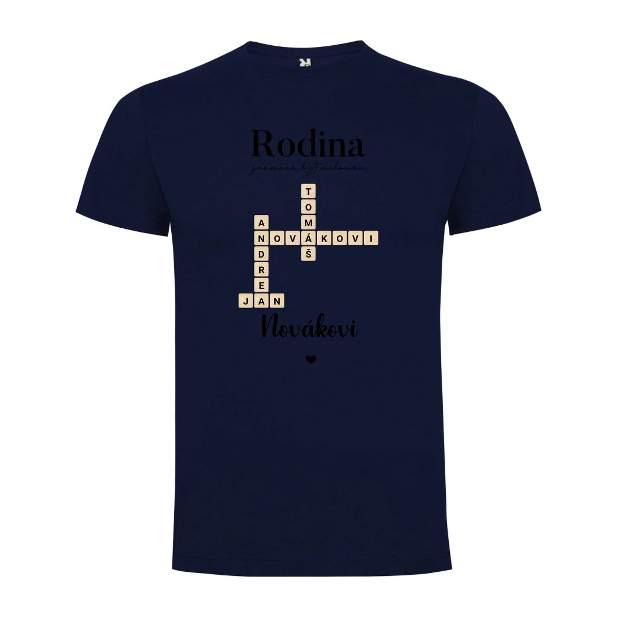 PÁNSKÉ TRIČKO s motivem RODINA SCRABLE (vložíte jména, doplníte texty)