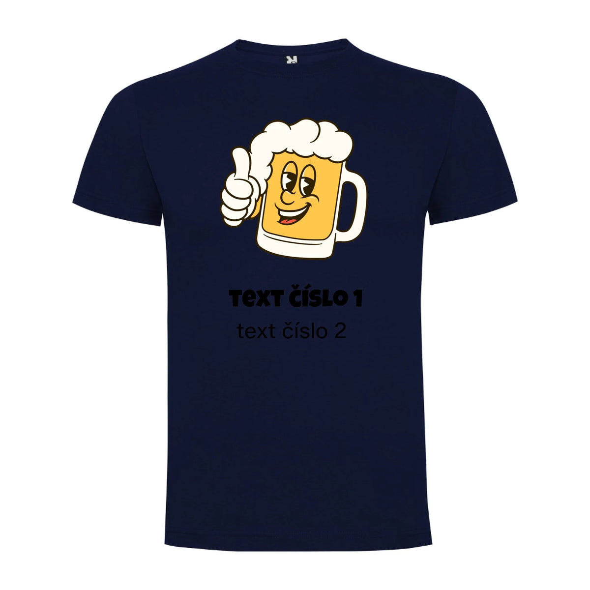 PÁNSKÉ TRIČKO s motivem PIVO (výběr z 10+ obrázků, možnost doplnit vlastní texty) jen motiv dopředu Námořnická modrá