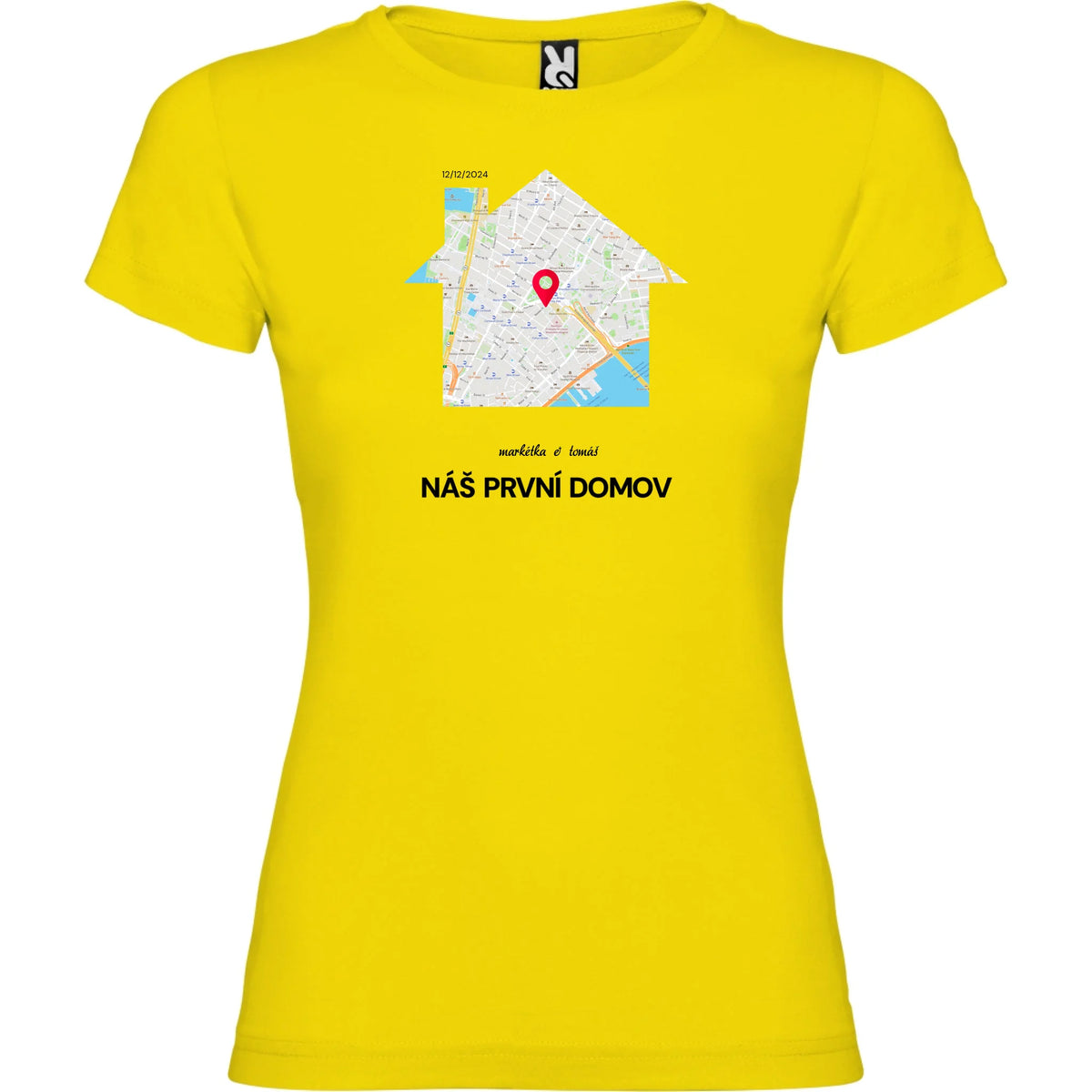 PÁNSKÉ / DÁMSKÉ TRIČKO MAPA vyberte místo, generujte mapu, doplňte vlastní texty tričko dámské Žlutá