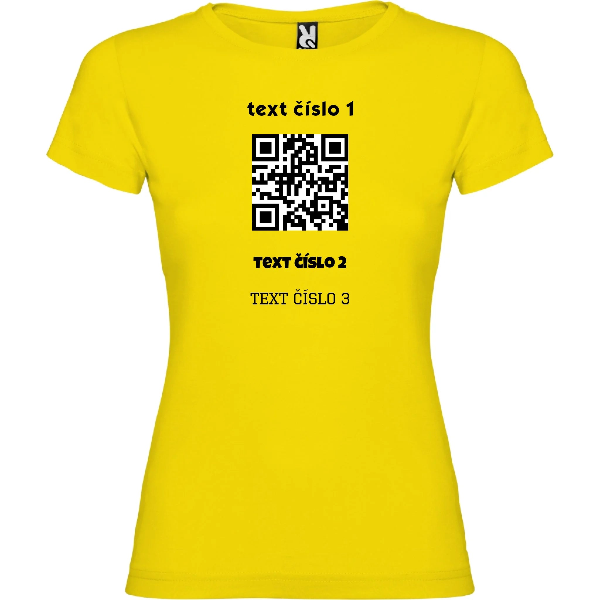 DÁMSKÉ TRIČKO s motivem QR KÓD (vložíte url adresu, můžete vložit vlastní texty) potisk jen dopředu dámské jamaica Žlutá
