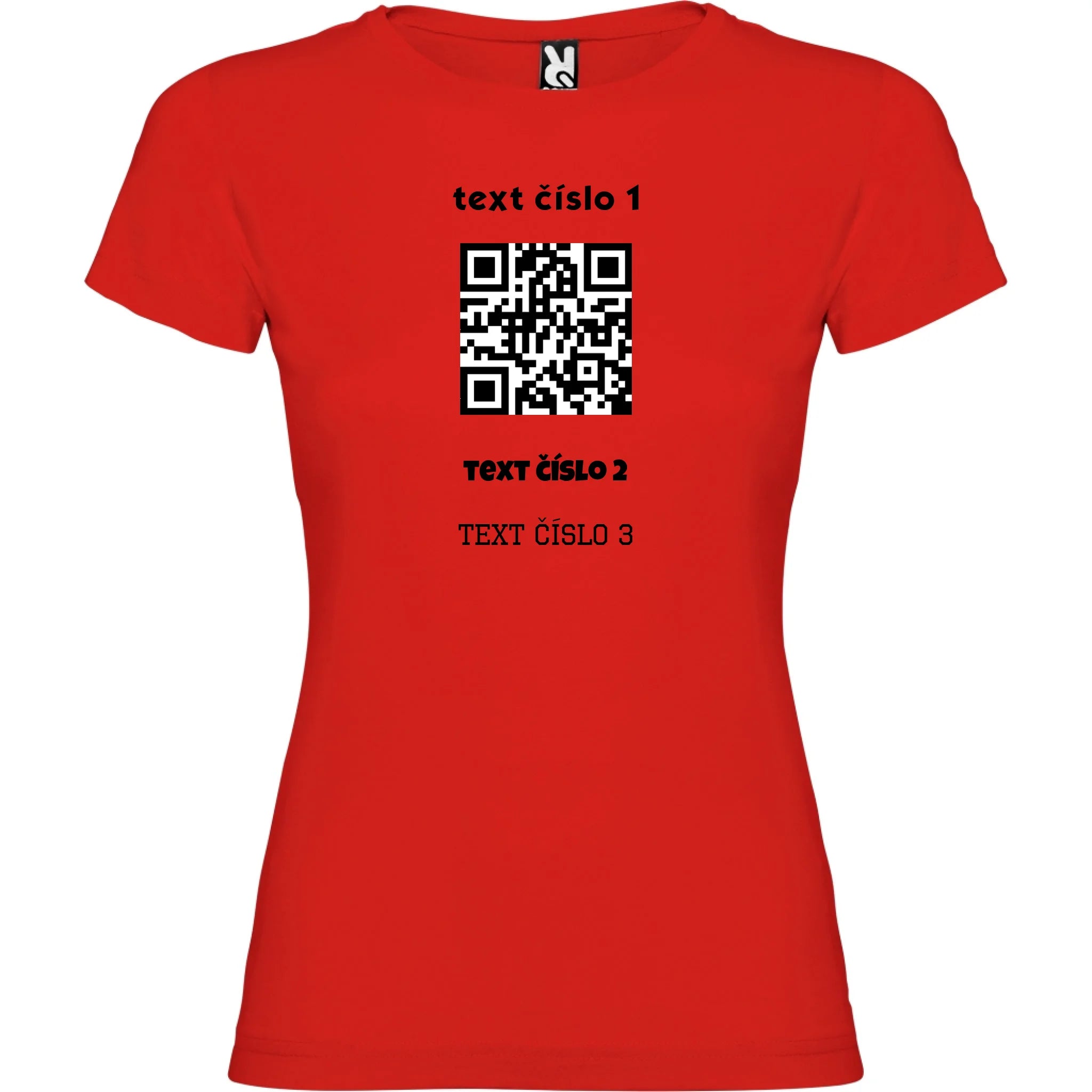 DÁMSKÉ TRIČKO s motivem QR KÓD (vložíte url adresu, můžete vložit vlastní texty) potisk jen dopředu dámské jamaica Červená
