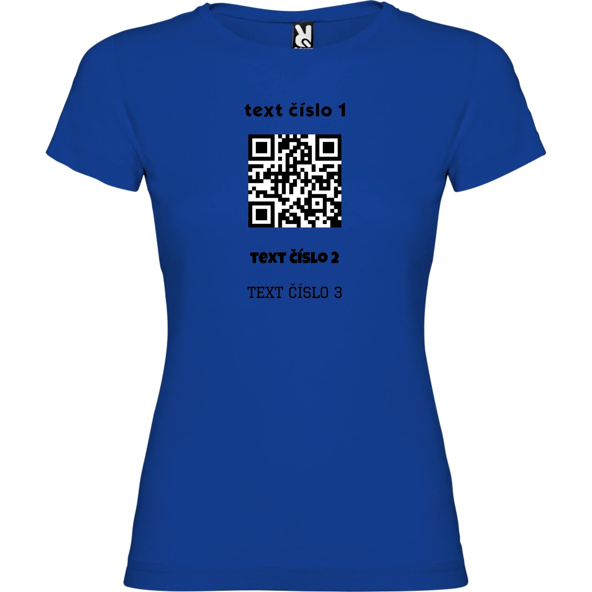 DÁMSKÉ TRIČKO s motivem QR KÓD (vložíte url adresu, můžete vložit vlastní texty) potisk jen dopředu dámské jamaica Modrá