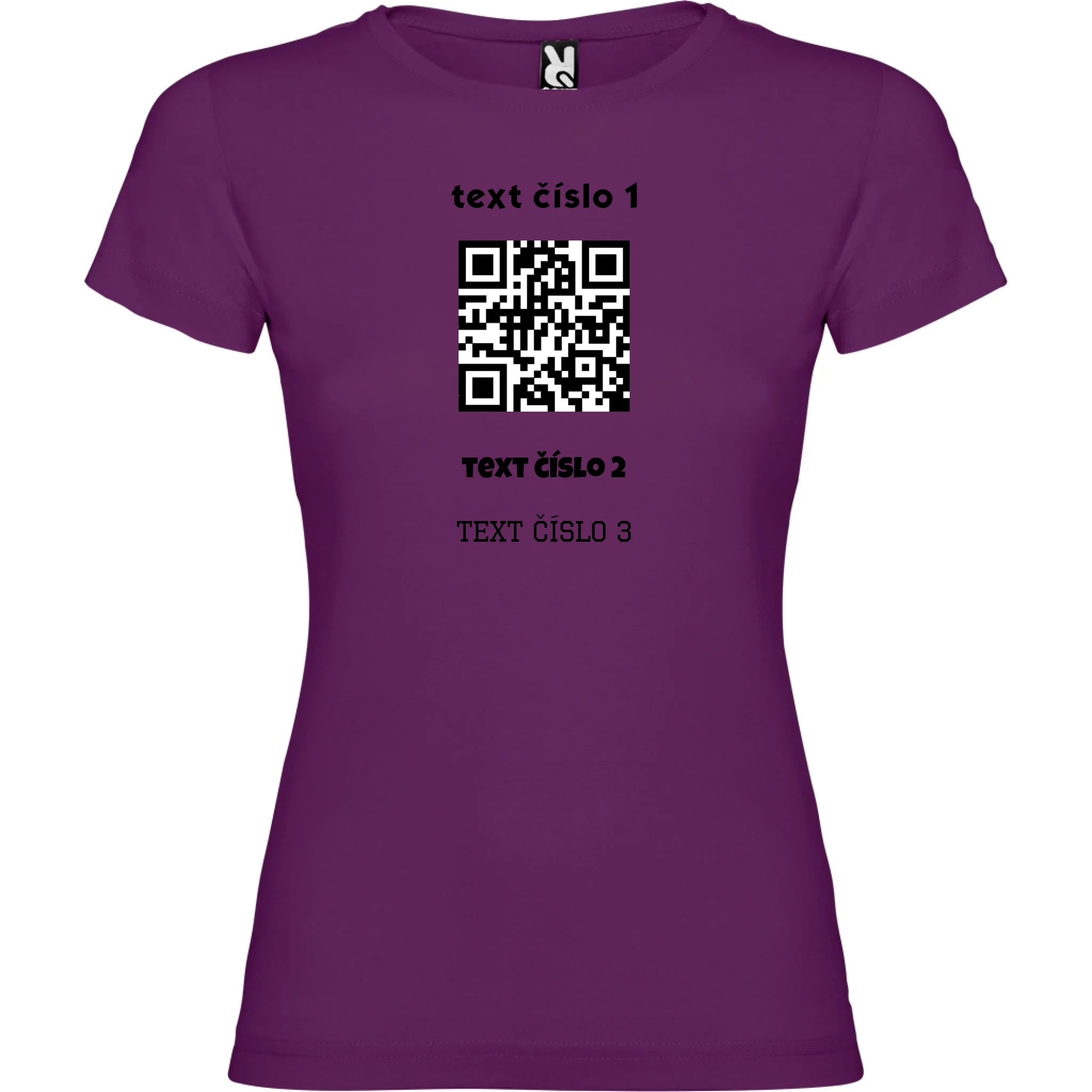 DÁMSKÉ TRIČKO s motivem QR KÓD (vložíte url adresu, můžete vložit vlastní texty) potisk jen dopředu dámské jamaica Purpurová