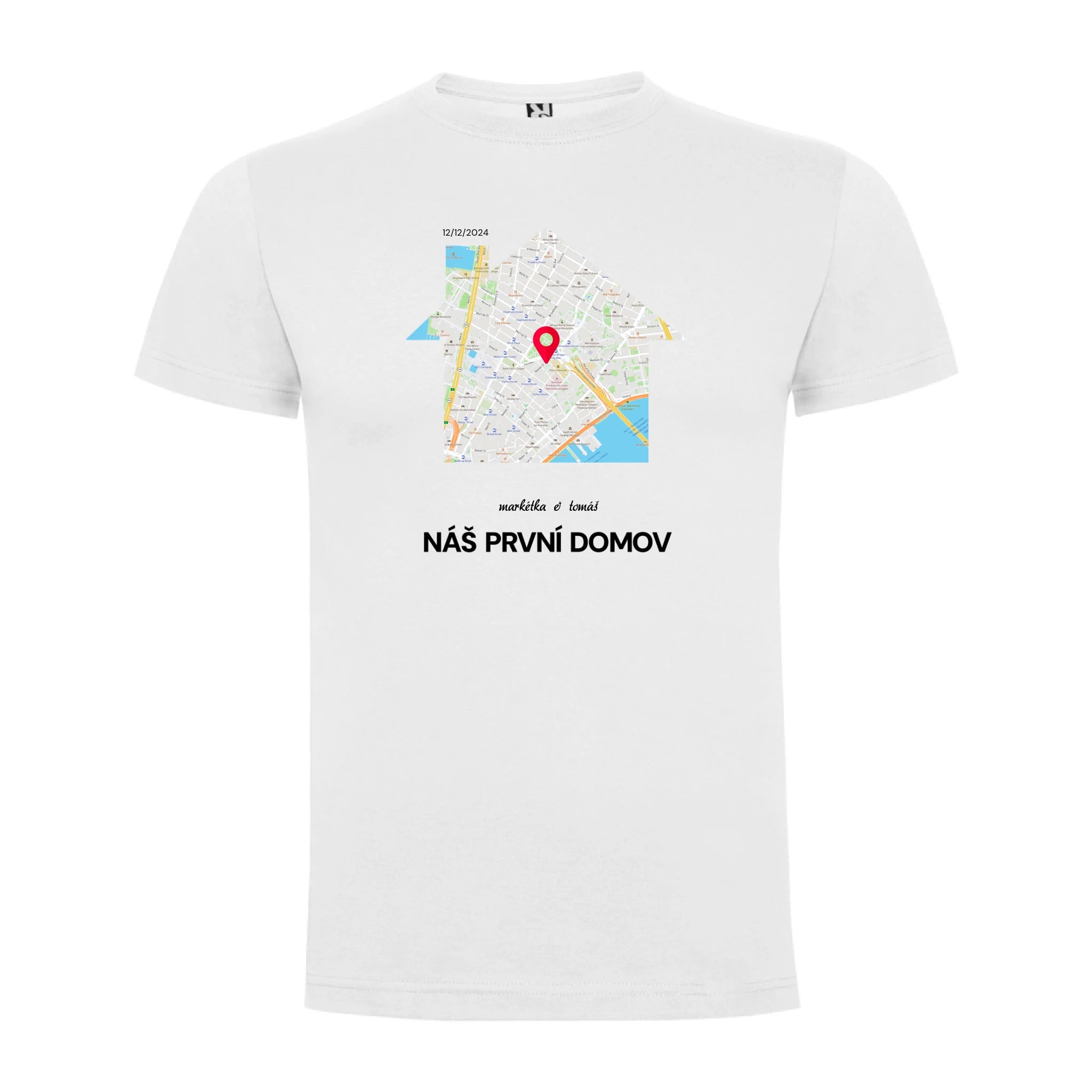 TRIČKO MAPA vyberte místo, generujte mapu, doplňte vlastní texty potisk jen dopředu pánské DOGO Bílá