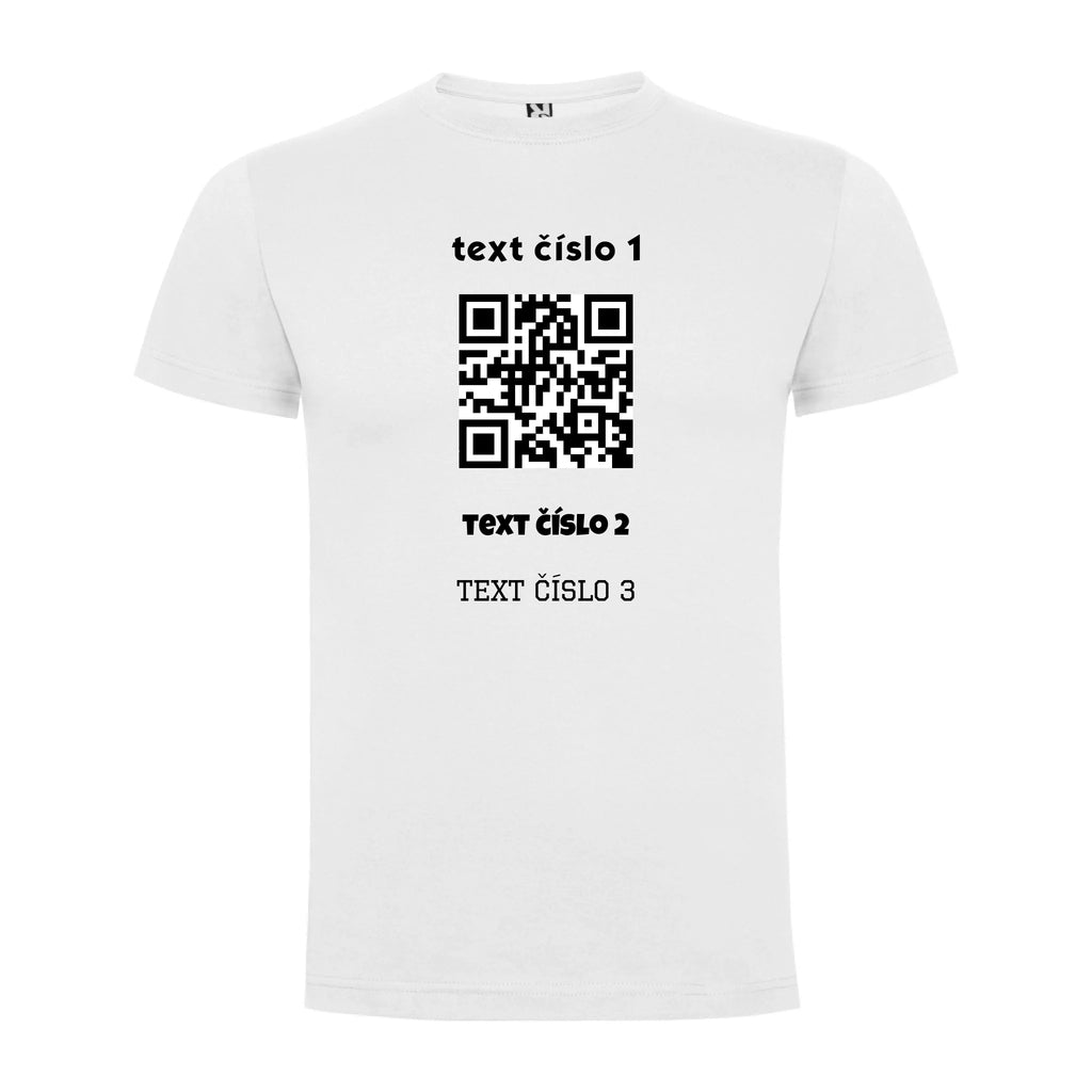 PÁNSKÉ TRIČKO s motivem QR KÓD (vložíte url adresu, můžete vložit vlastní texty) jen motiv dopředu Bílá