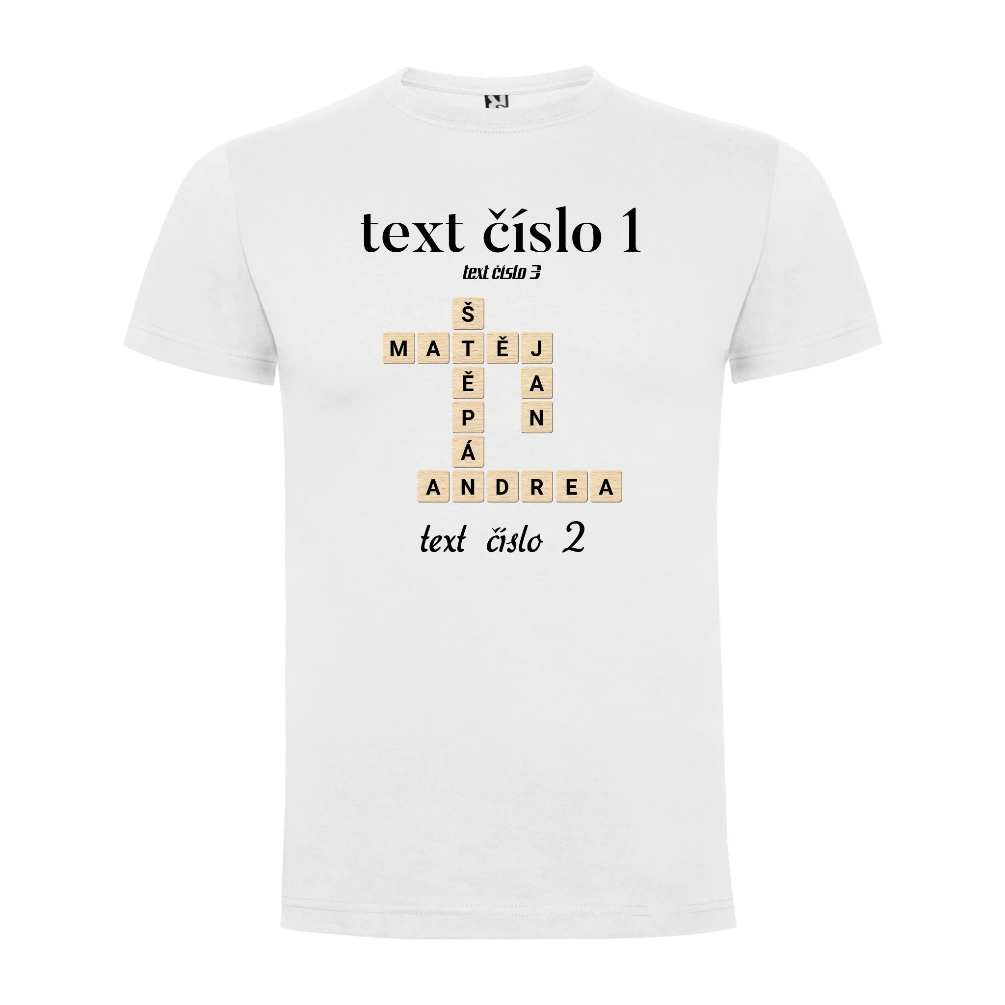 PÁNSKÉ TRIČKO s motivem SCRABLE (vložíte jména, doplníte texty) potisk jen dopředu pánské DOGO Bílá