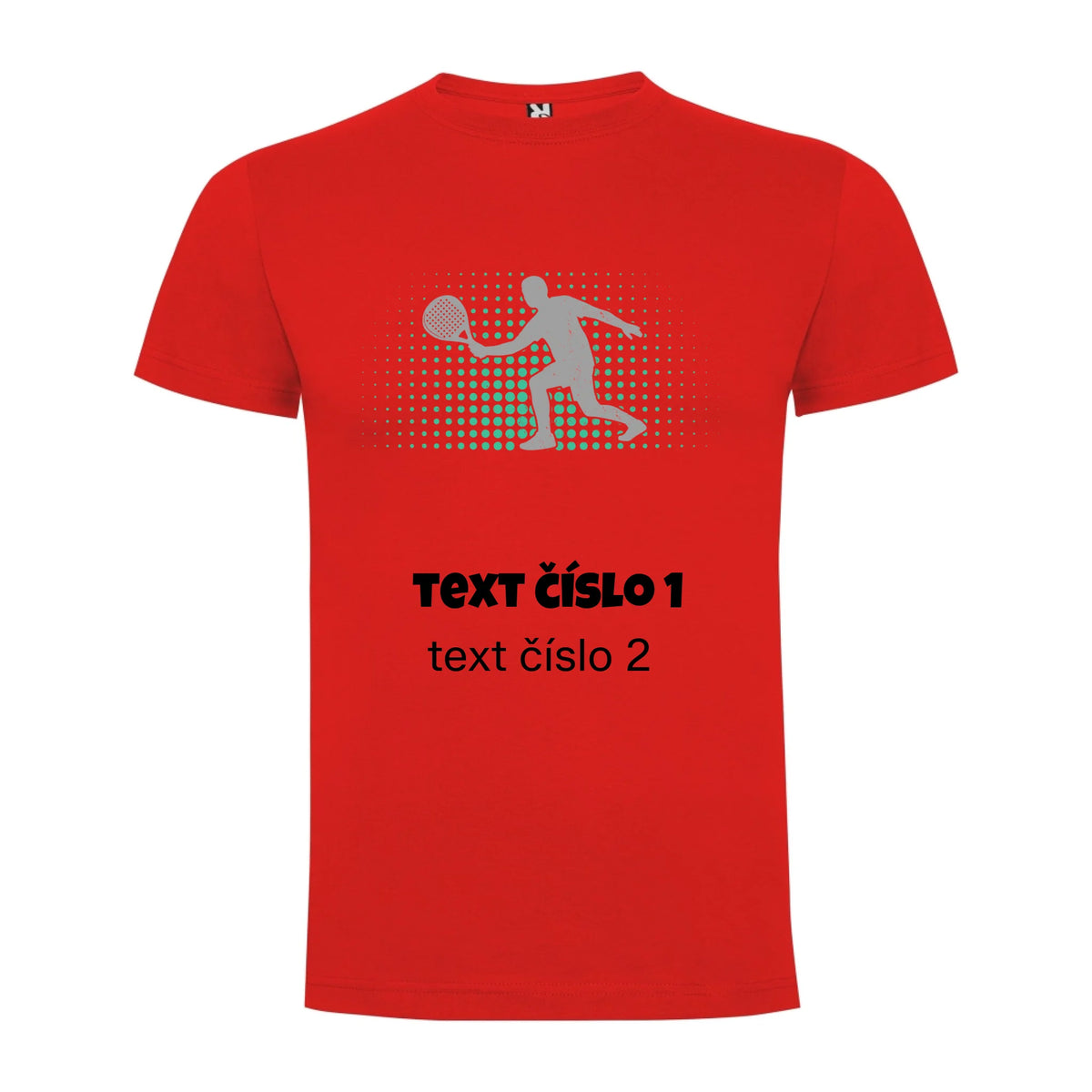 PÁNSKÉ TRIČKO s motivem PADEL (výběr z 10+ obrázků, možnost doplnit vlastní texty) potisk jen dopředu Červená