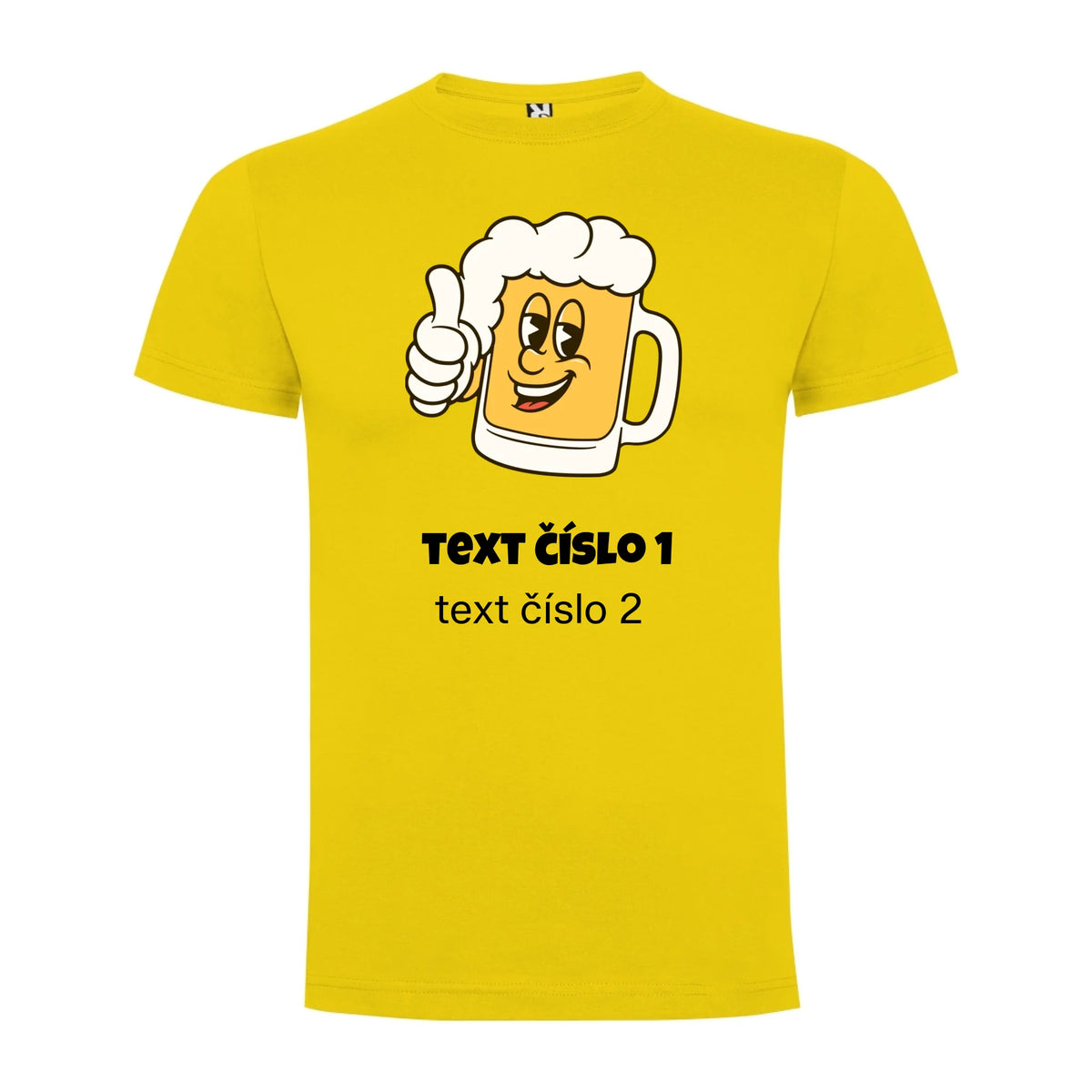 PÁNSKÉ TRIČKO s motivem PIVO (výběr z 10+ obrázků, možnost doplnit vlastní texty) jen motiv dopředu Žlutá