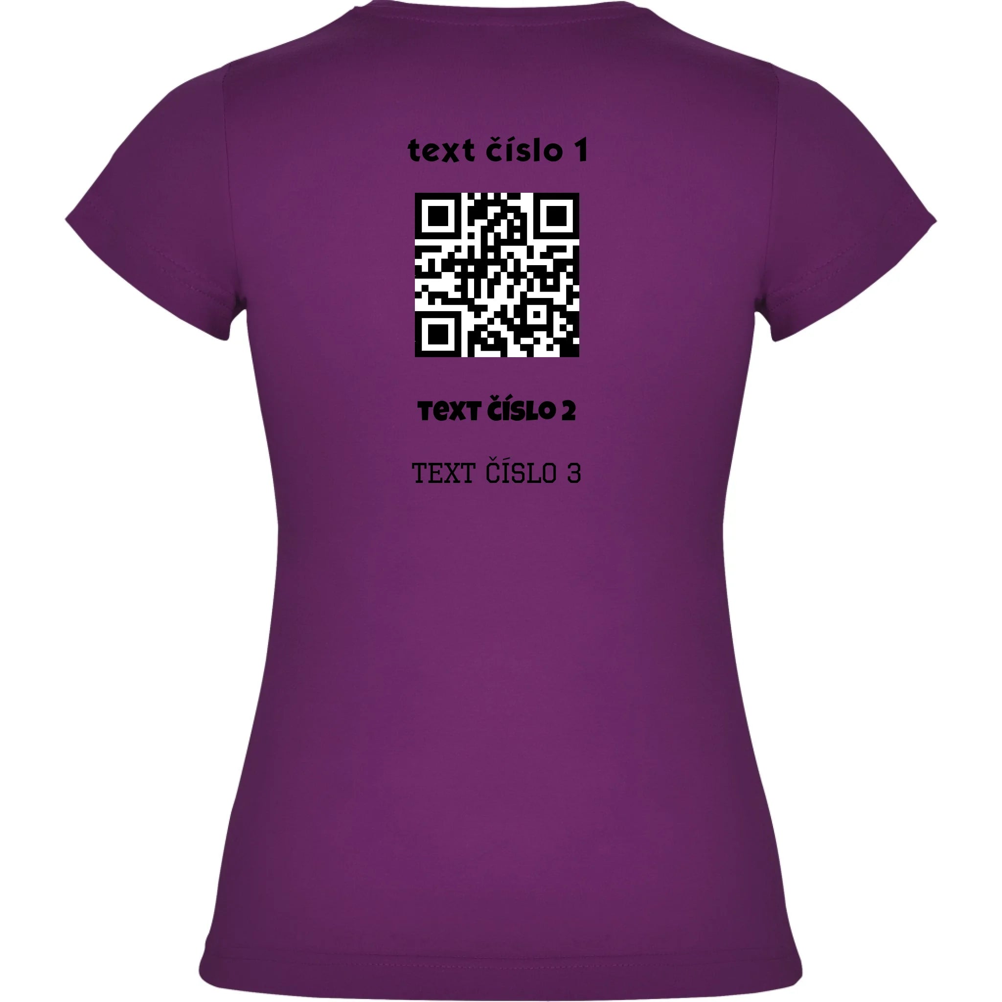DÁMSKÉ TRIČKO s motivem QR KÓD (vložíte url adresu, můžete vložit vlastní texty) potisk jen na záda dámské jamaica Purpurová