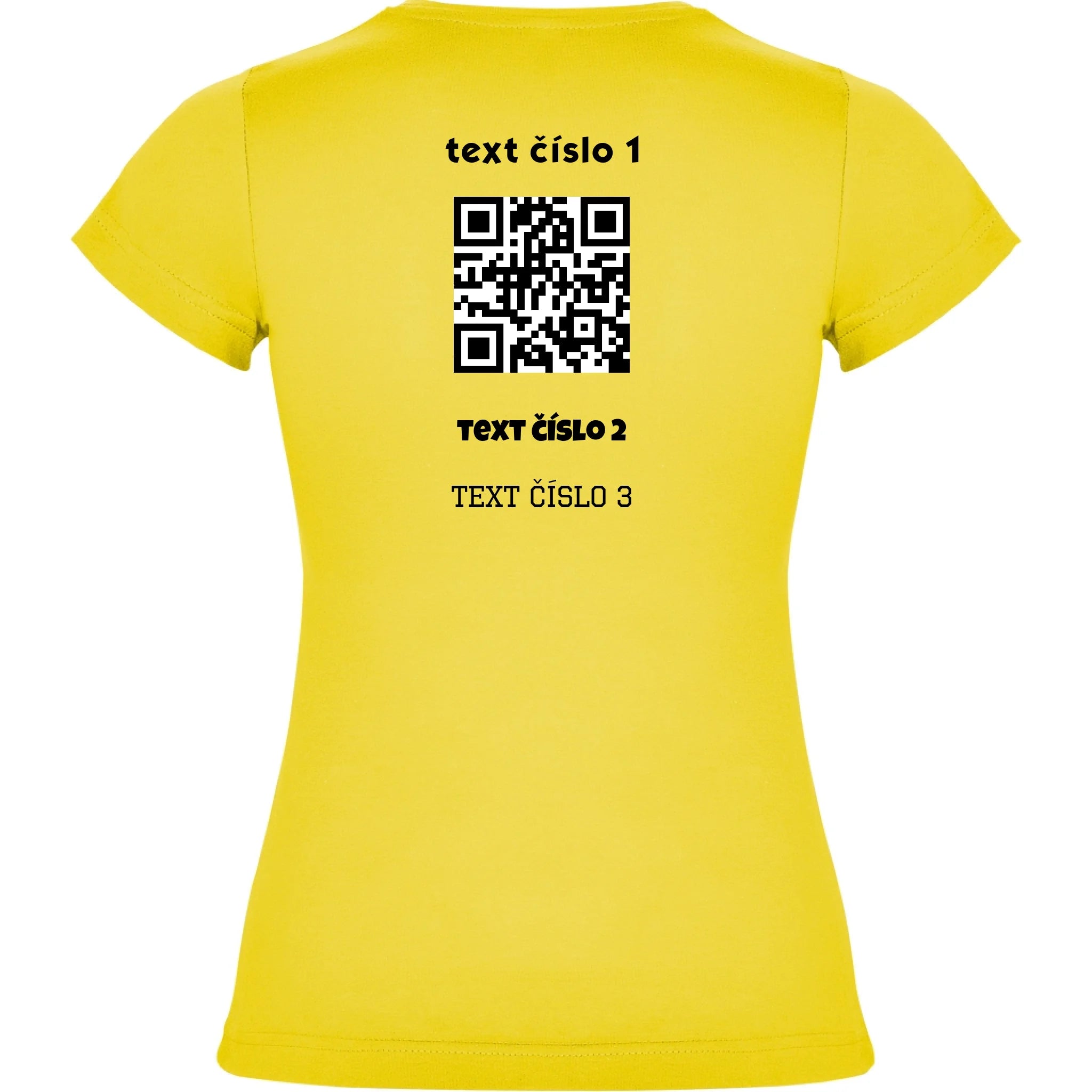 DÁMSKÉ TRIČKO s motivem QR KÓD (vložíte url adresu, můžete vložit vlastní texty) potisk jen na záda dámské jamaica Žlutá