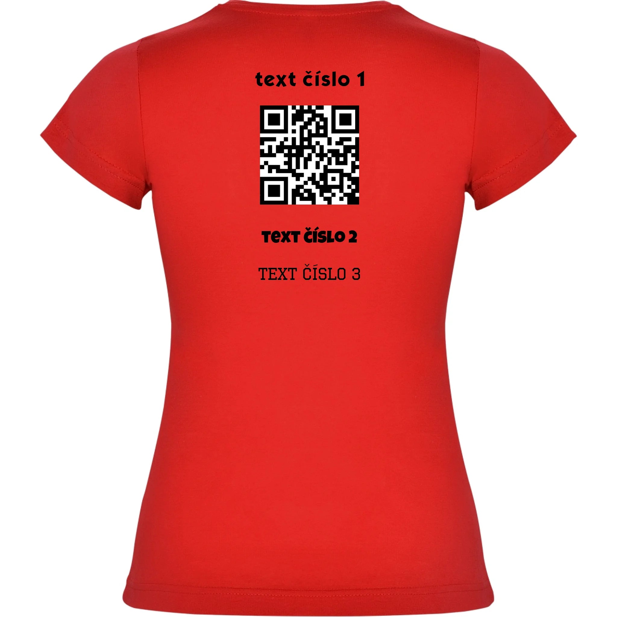 DÁMSKÉ TRIČKO s motivem QR KÓD (vložíte url adresu, můžete vložit vlastní texty) potisk jen na záda dámské jamaica Červená
