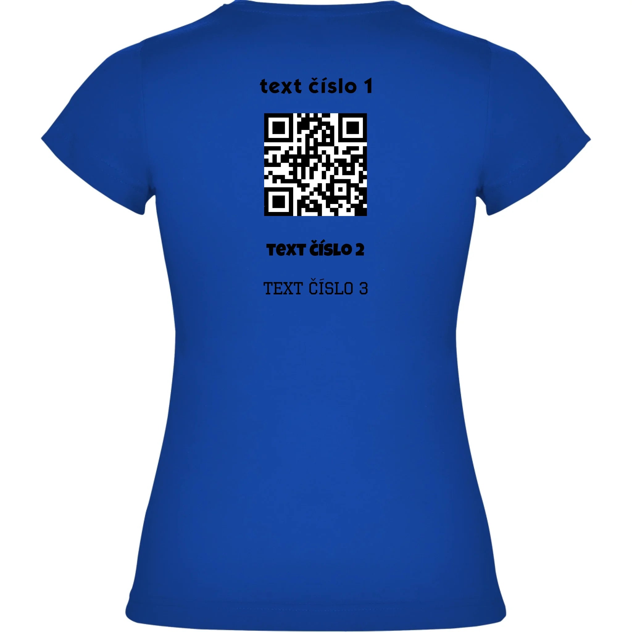 DÁMSKÉ TRIČKO s motivem QR KÓD (vložíte url adresu, můžete vložit vlastní texty) potisk jen na záda dámské jamaica Modrá