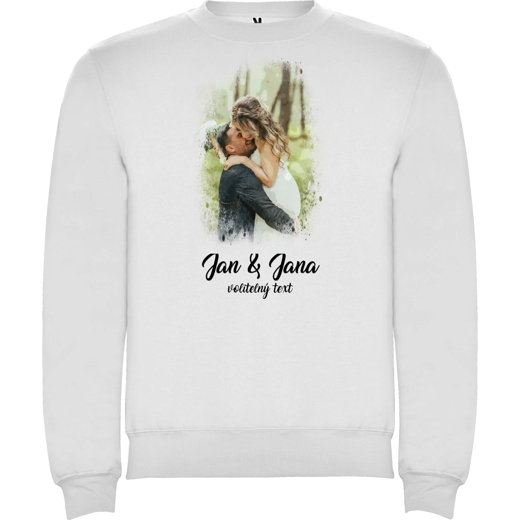 MIKINA BEZ KAPUCE UNISEX s motivem SVATBA (vložíte foto a texty) potisk jen dopředu unisex mikina clasica Bílá