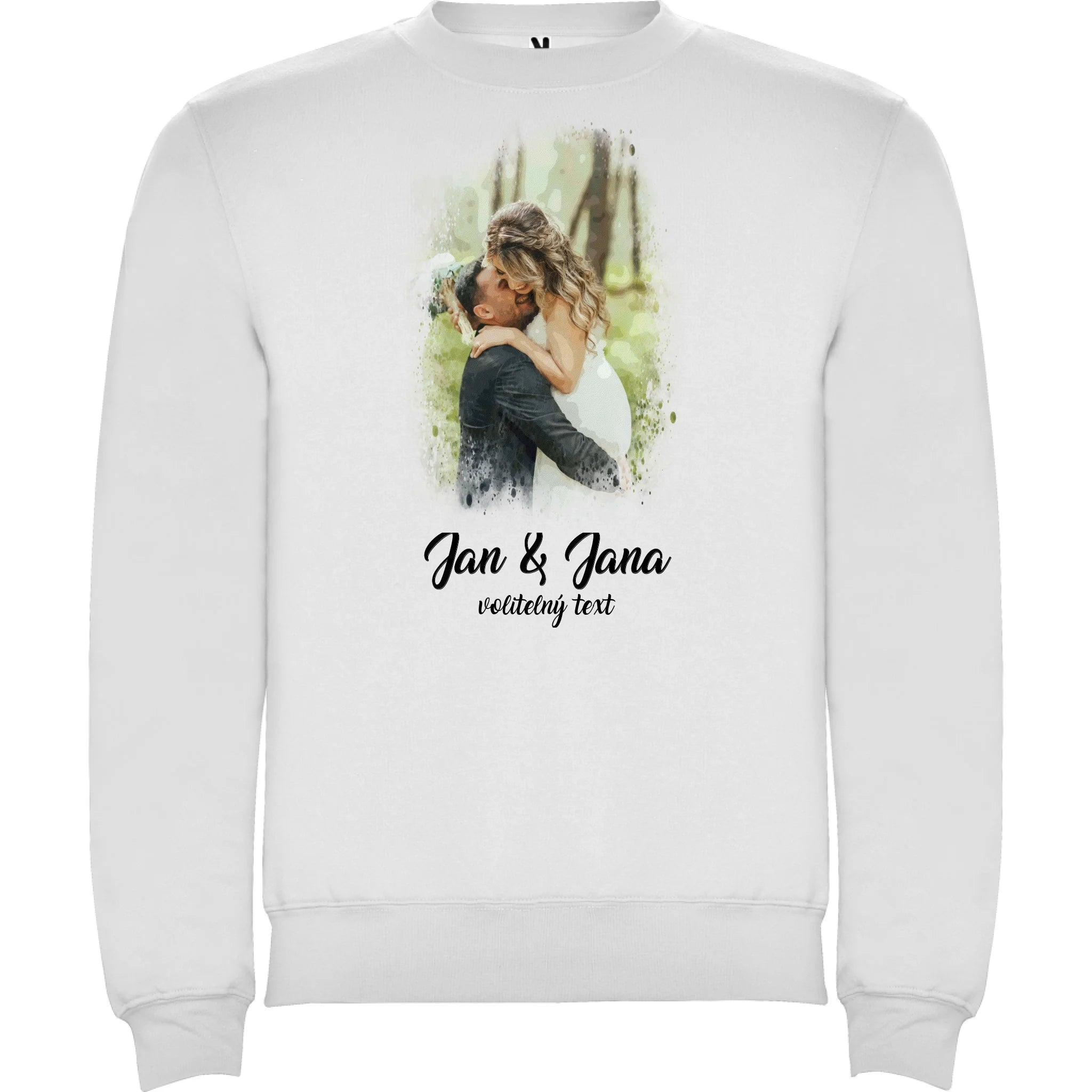 MIKINA BEZ KAPUCE UNISEX s motivem SVATBA (vložíte foto a texty) potisk jen dopředu unisex mikina clasica Bílá