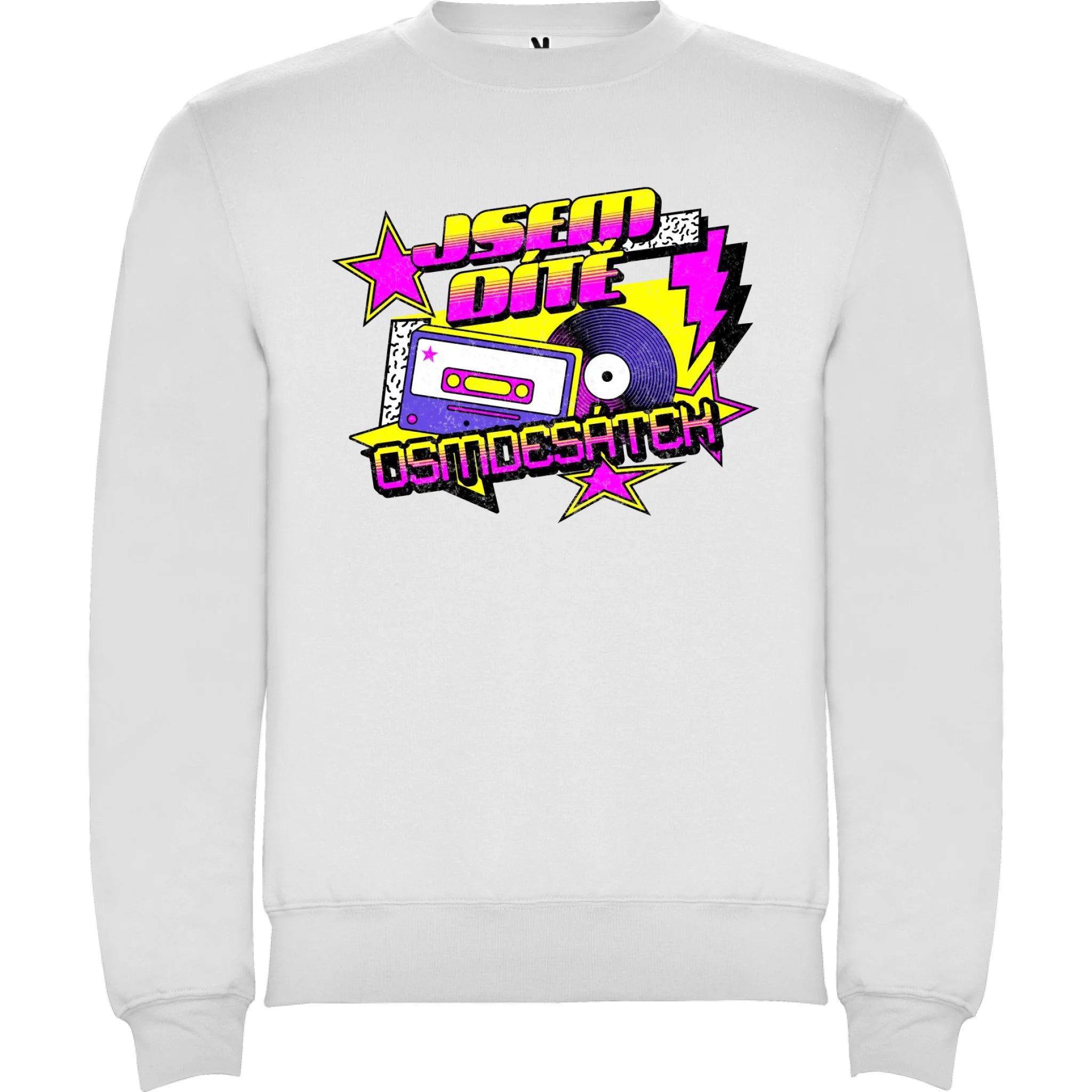 MIKINA BEZ KAPUCE UNISEX s motivem NAROZENINY DÍTĚ OSMDESÁTEK (výběr ze 3 potisků) potisk jen dopředu unisex mikina clasica Bílá