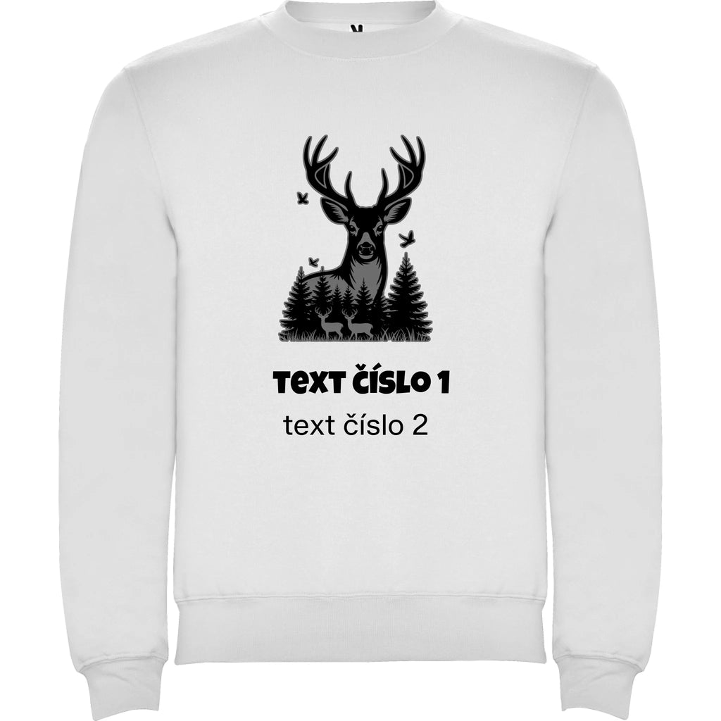 MIKINA BEZ KAPUCE UNISEX s motivem MYSLIVOST (výběr z 10+ obrázků, možnost doplnit vlastní texty) potisk jen dopředu unisex mikina clasica Bílá