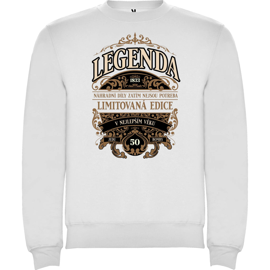 MIKINA BEZ KAPUCE UNISEX s motivem NAROZENINY LEGENDA potisk jen dopředu unisex mikina clasica Bílá