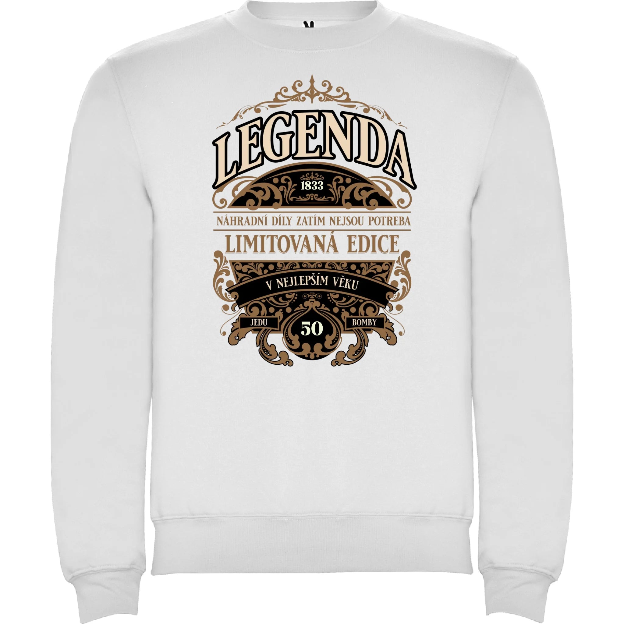 MIKINA BEZ KAPUCE UNISEX s motivem NAROZENINY LEGENDA potisk jen dopředu unisex mikina clasica Bílá