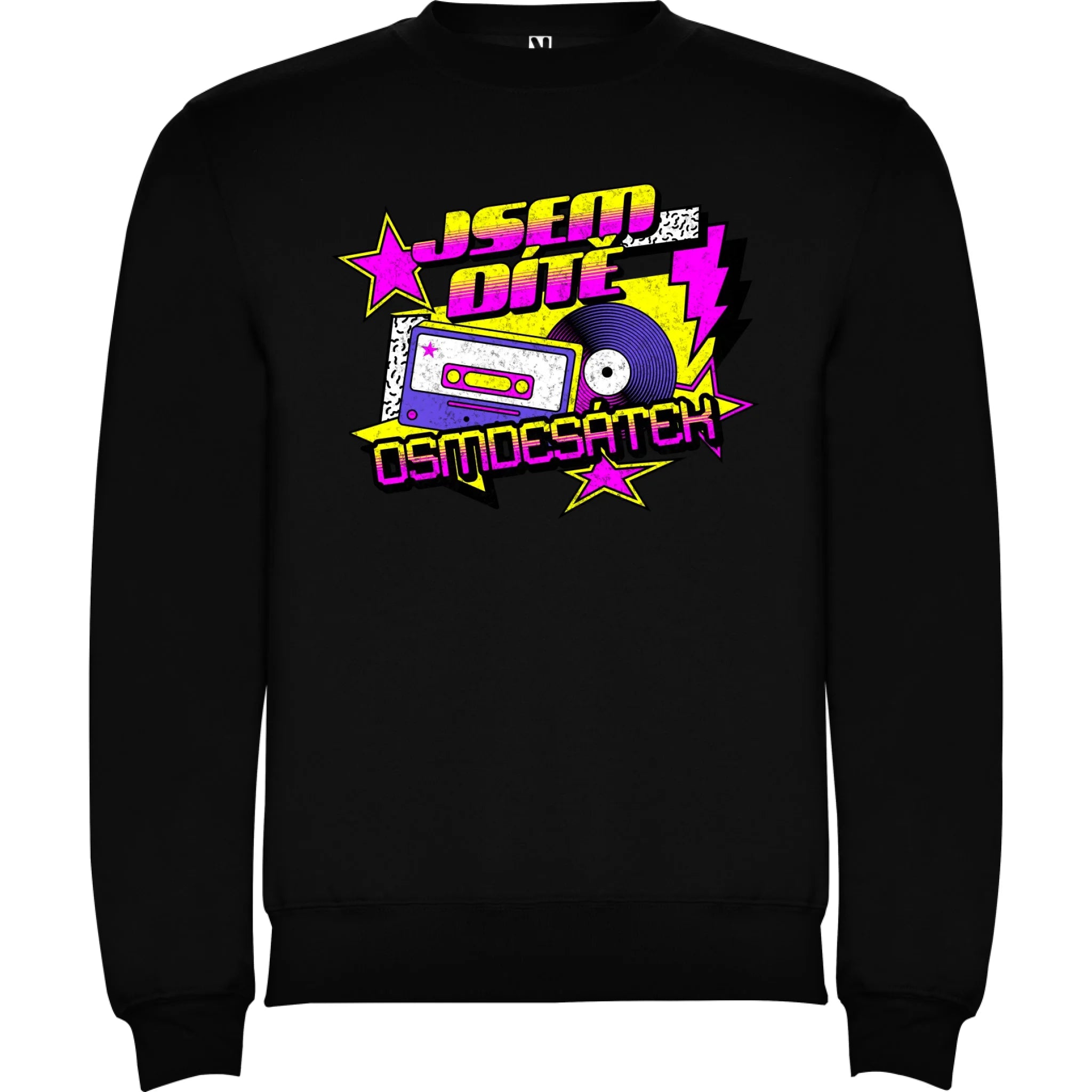MIKINA BEZ KAPUCE UNISEX s motivem NAROZENINY DÍTĚ OSMDESÁTEK (výběr ze 3 potisků) potisk jen dopředu unisex mikina clasica Černá