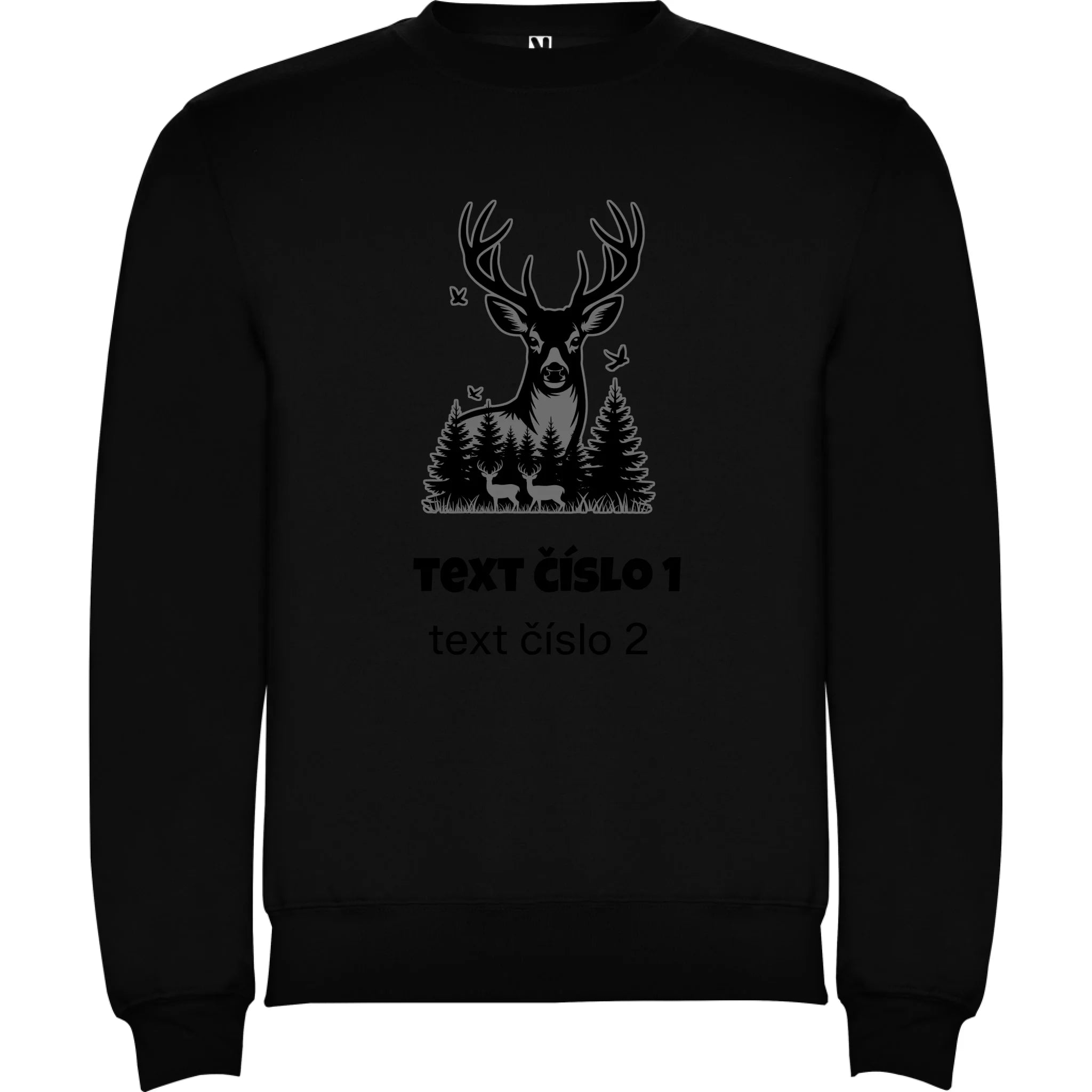 MIKINA BEZ KAPUCE UNISEX s motivem MYSLIVOST (výběr z 10+ obrázků, možnost doplnit vlastní texty) potisk jen dopředu unisex mikina clasica Černá