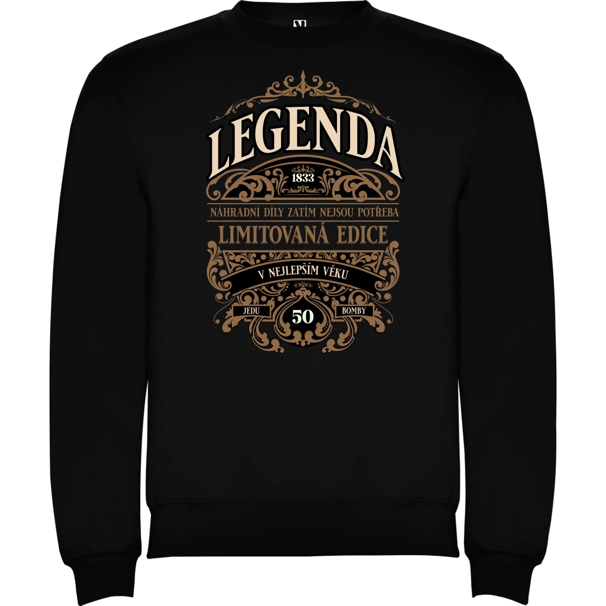 MIKINA BEZ KAPUCE UNISEX s motivem NAROZENINY LEGENDA potisk jen dopředu unisex mikina clasica Černá