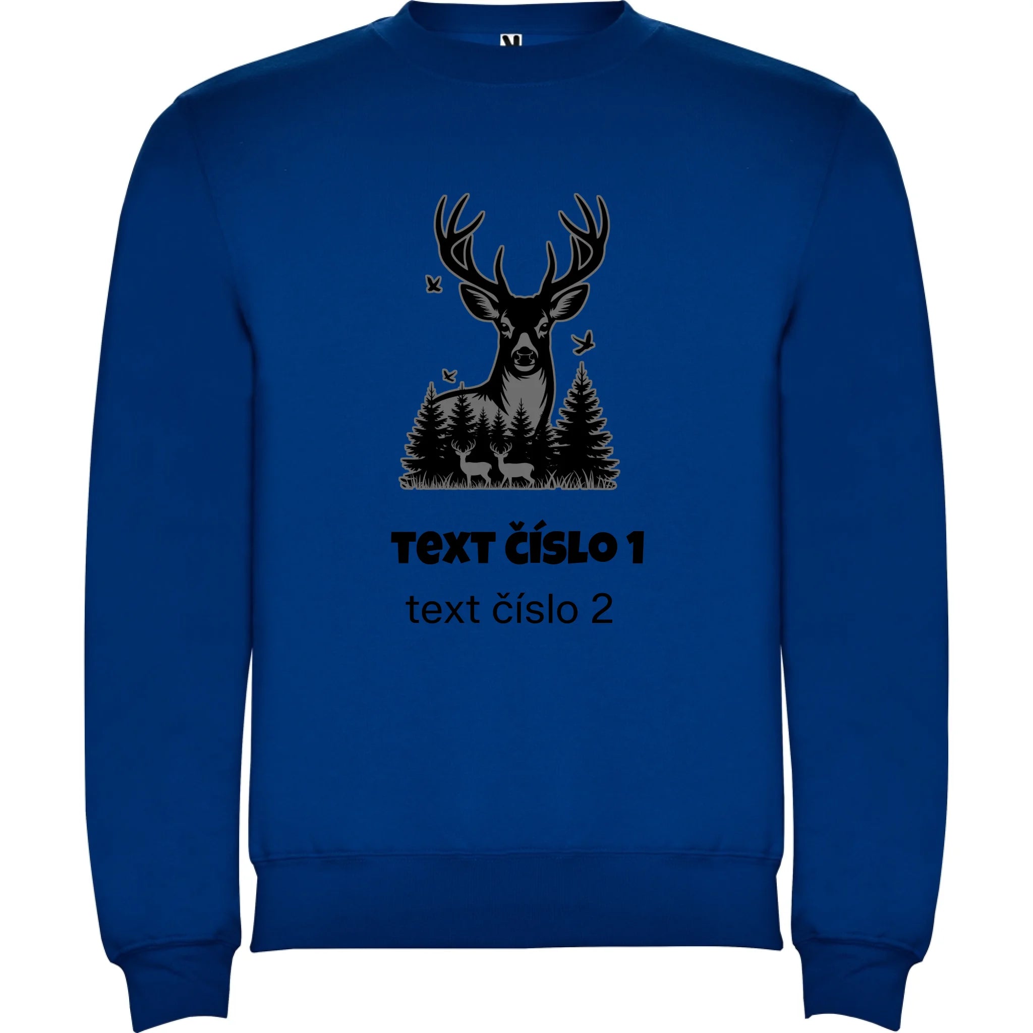 MIKINA BEZ KAPUCE UNISEX s motivem MYSLIVOST (výběr z 10+ obrázků, možnost doplnit vlastní texty) potisk jen dopředu unisex mikina clasica Modrá