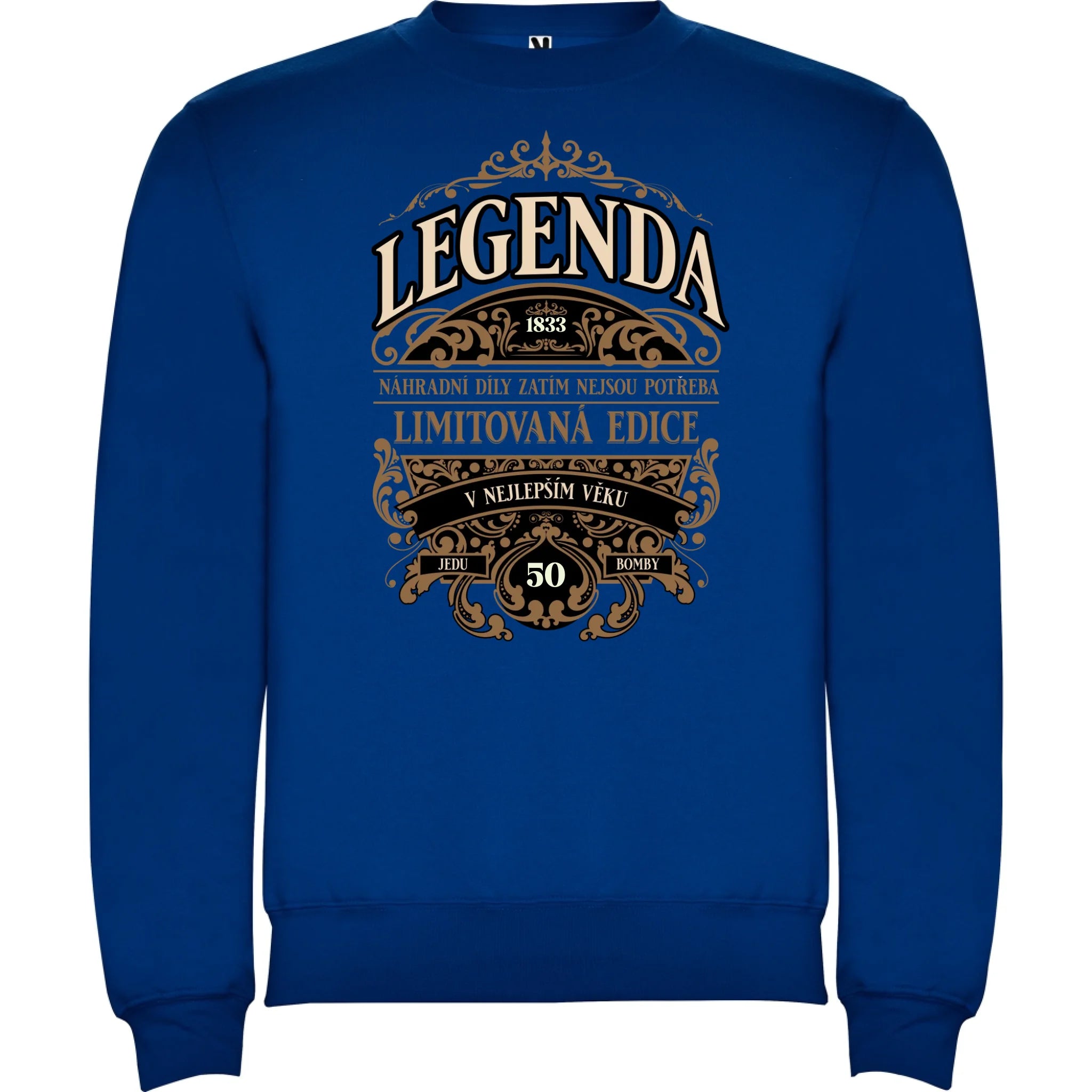 MIKINA BEZ KAPUCE UNISEX s motivem NAROZENINY LEGENDA potisk jen dopředu unisex mikina clasica Modrá