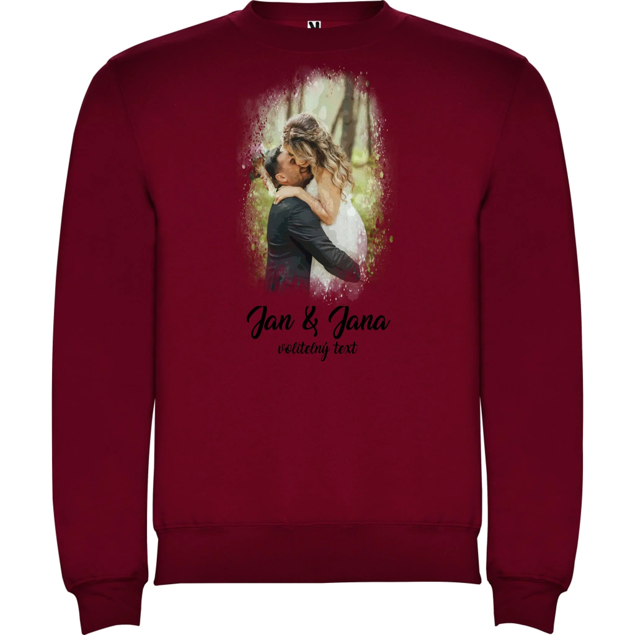 MIKINA BEZ KAPUCE UNISEX s motivem SVATBA (vložíte foto a texty) potisk jen dopředu unisex mikina clasica Granátová