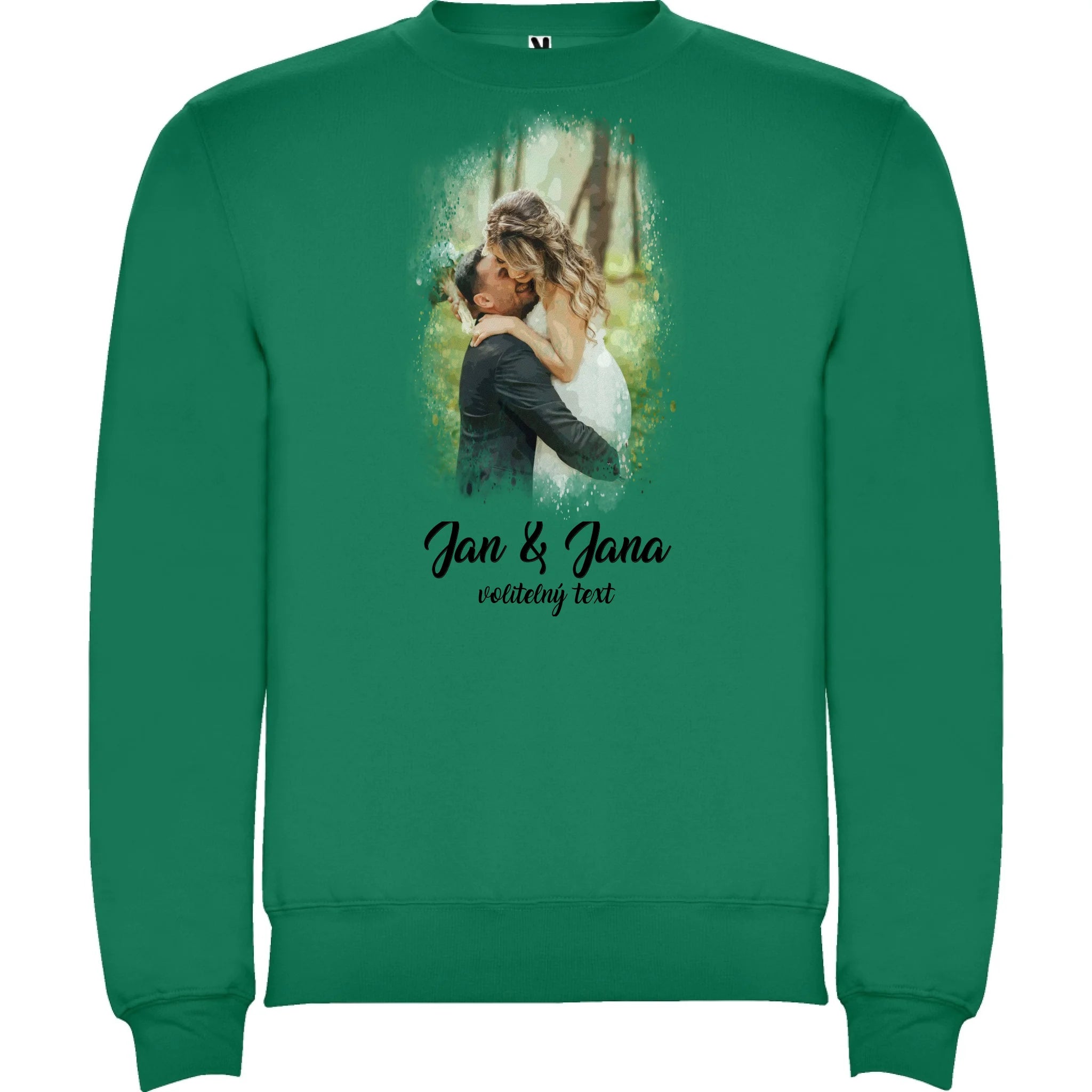 MIKINA BEZ KAPUCE UNISEX s motivem SVATBA (vložíte foto a texty) potisk jen dopředu unisex mikina clasica Sytě zelená