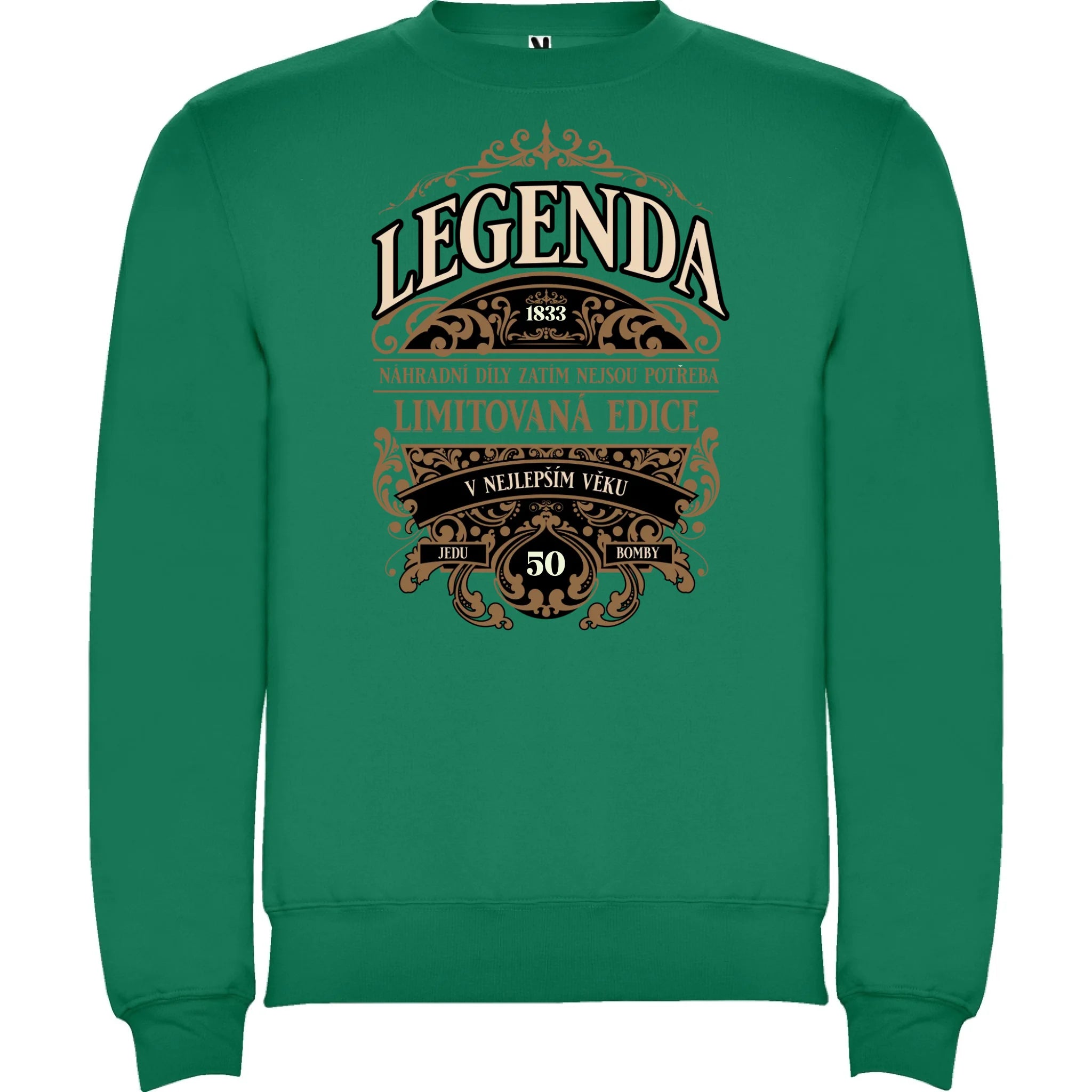 MIKINA BEZ KAPUCE UNISEX s motivem NAROZENINY LEGENDA potisk jen dopředu unisex mikina clasica Sytě zelená