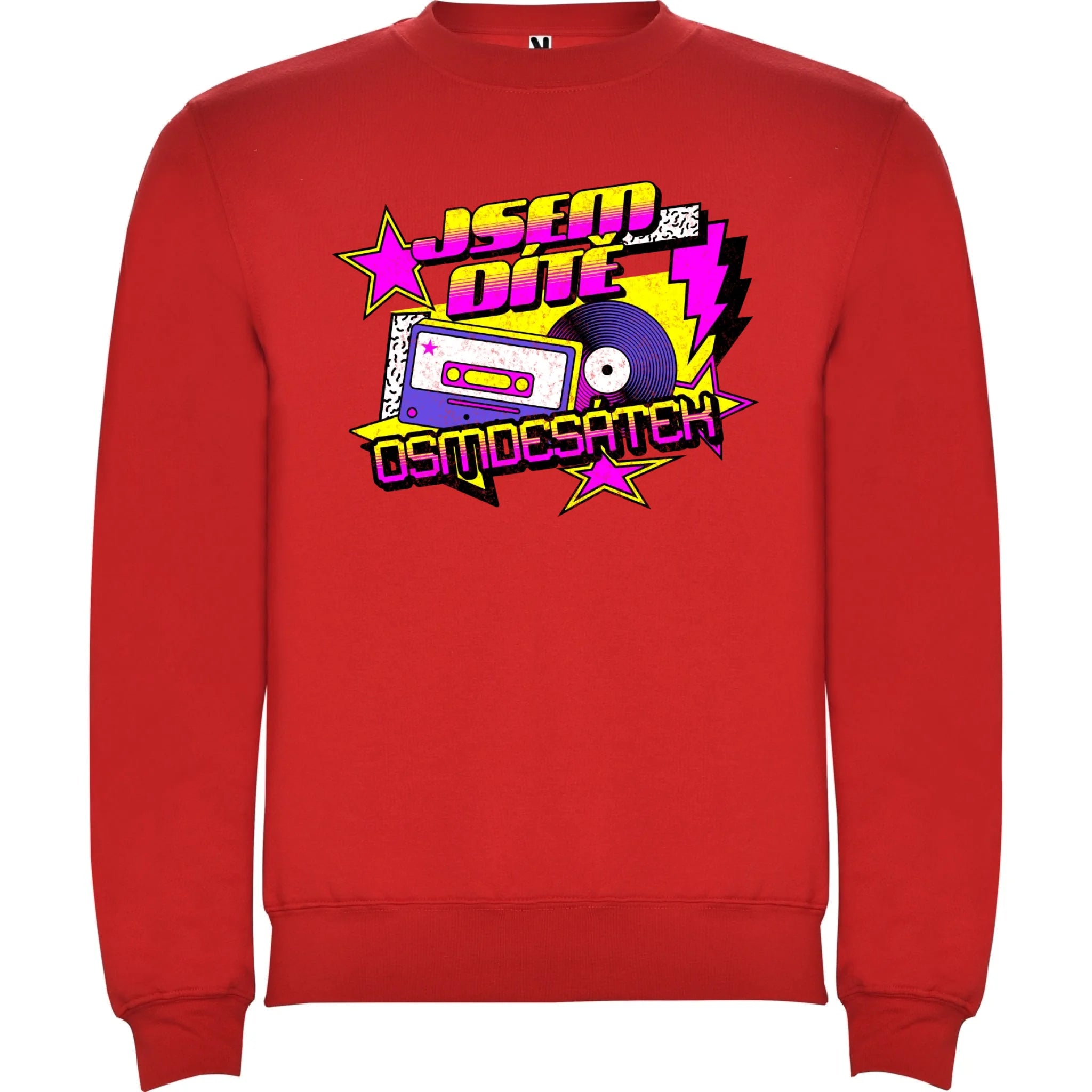 MIKINA BEZ KAPUCE UNISEX s motivem NAROZENINY DÍTĚ OSMDESÁTEK (výběr ze 3 potisků) potisk jen dopředu unisex mikina clasica Červená