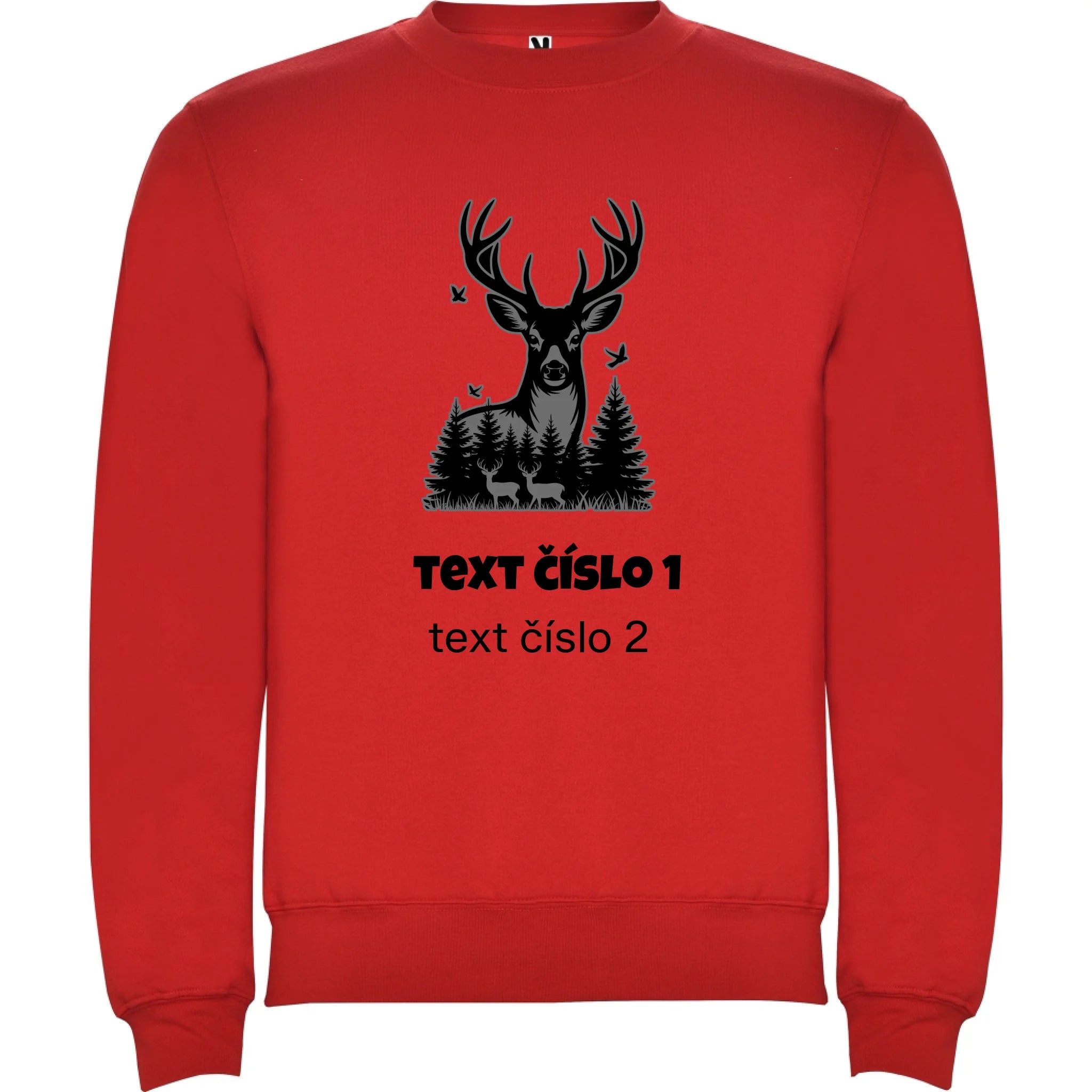 MIKINA BEZ KAPUCE UNISEX s motivem MYSLIVOST (výběr z 10+ obrázků, možnost doplnit vlastní texty) potisk jen dopředu unisex mikina clasica Červená