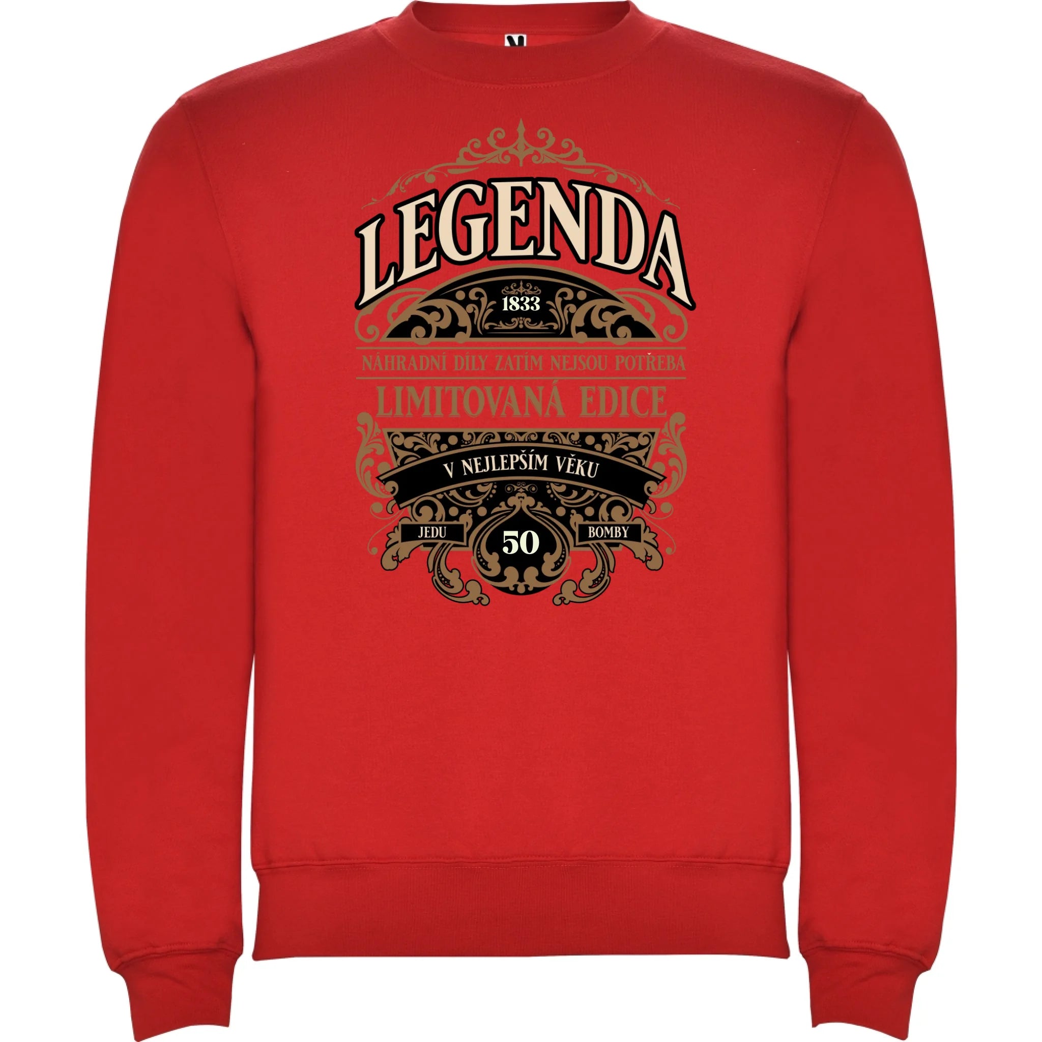 MIKINA BEZ KAPUCE UNISEX s motivem NAROZENINY LEGENDA potisk jen dopředu unisex mikina clasica Červená