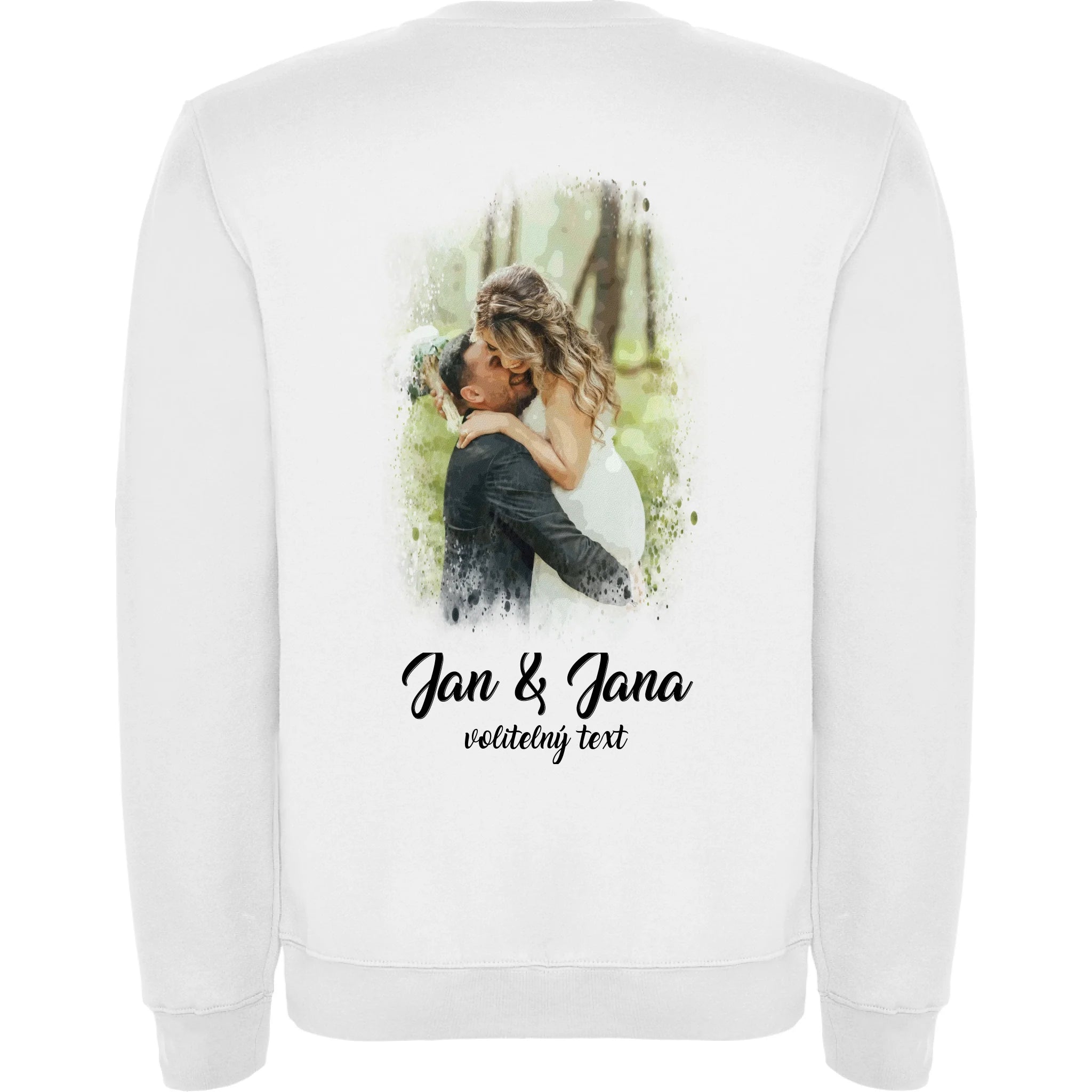 MIKINA BEZ KAPUCE UNISEX s motivem SVATBA (vložíte foto a texty) potisk jen na záda unisex mikina clasica Bílá