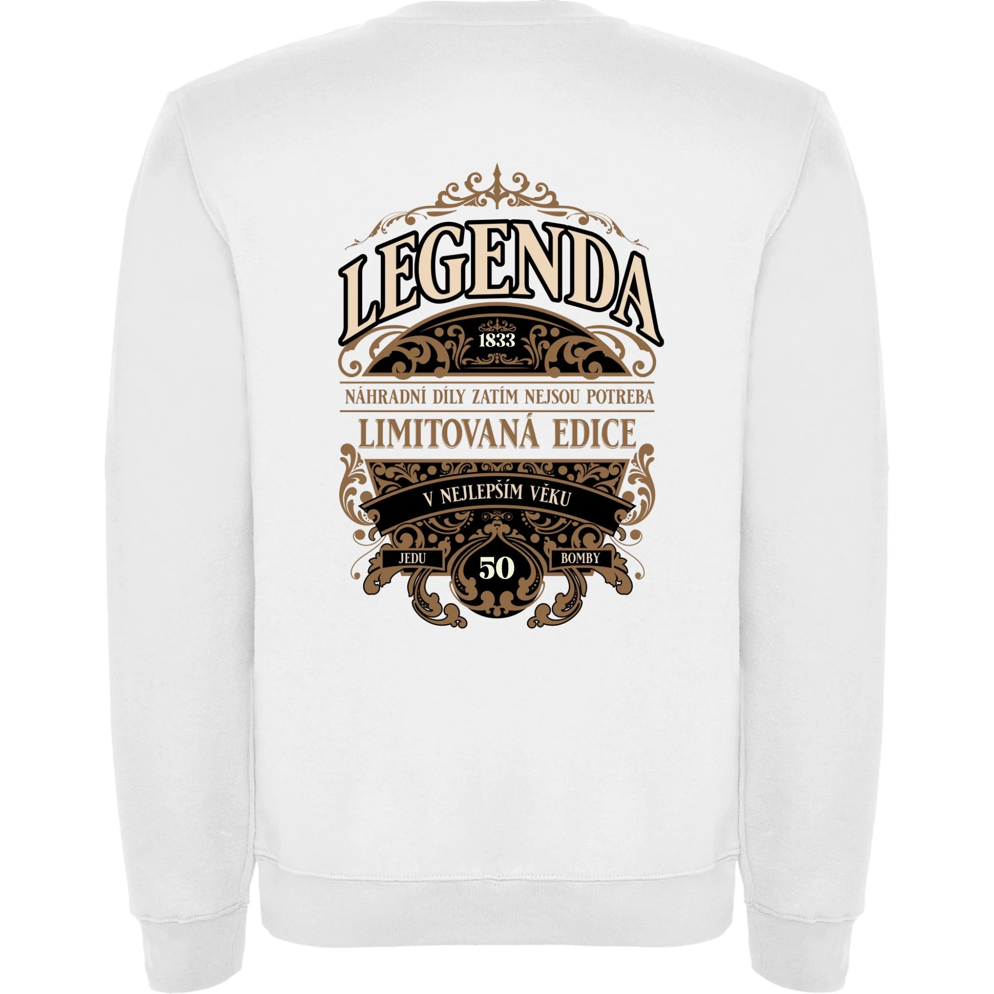 MIKINA BEZ KAPUCE UNISEX s motivem NAROZENINY LEGENDA potisk jen na záda unisex mikina clasica Bílá