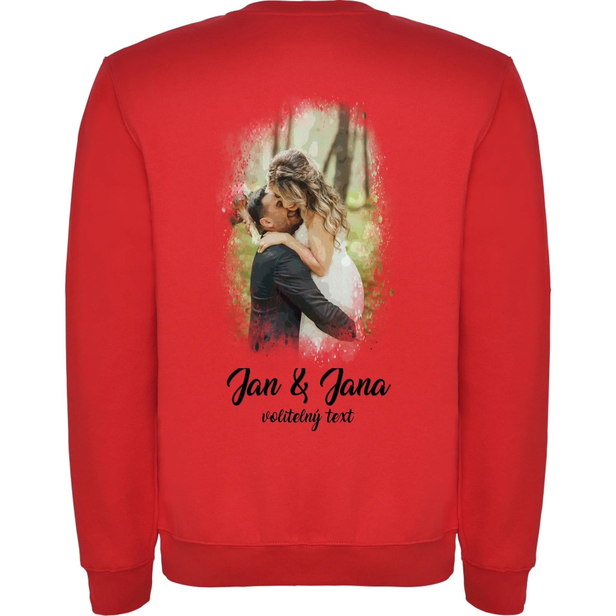 MIKINA BEZ KAPUCE UNISEX s motivem SVATBA (vložíte foto a texty) potisk jen na záda unisex mikina clasica Červená